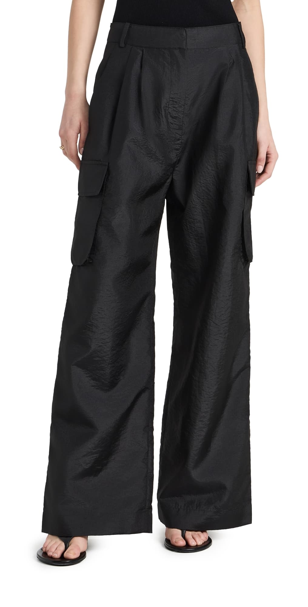 Tibi Crispy Nylon Pleated Cargo Pant Black