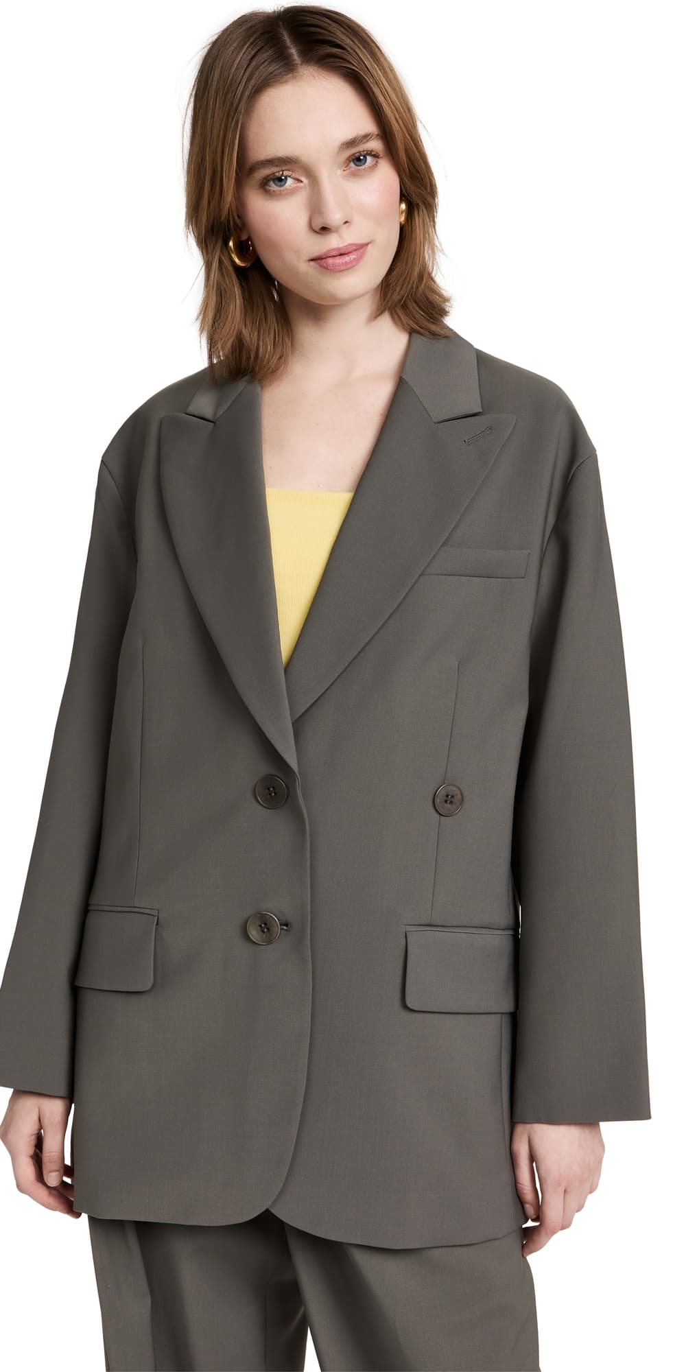 Tibi Tropical Wool Liam Blazer Dark Stone