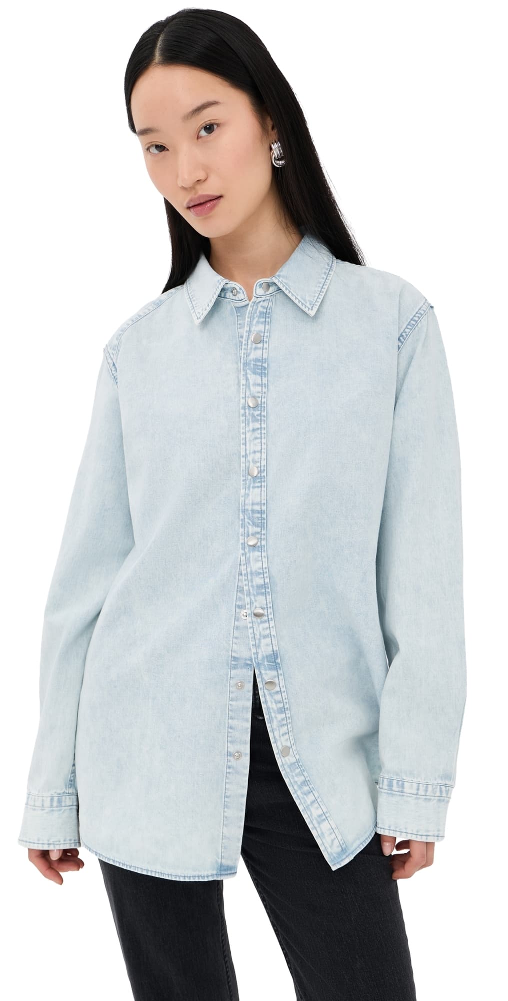 Tibi Denim Shirting Charlie Slim Shirt Bleached Denim