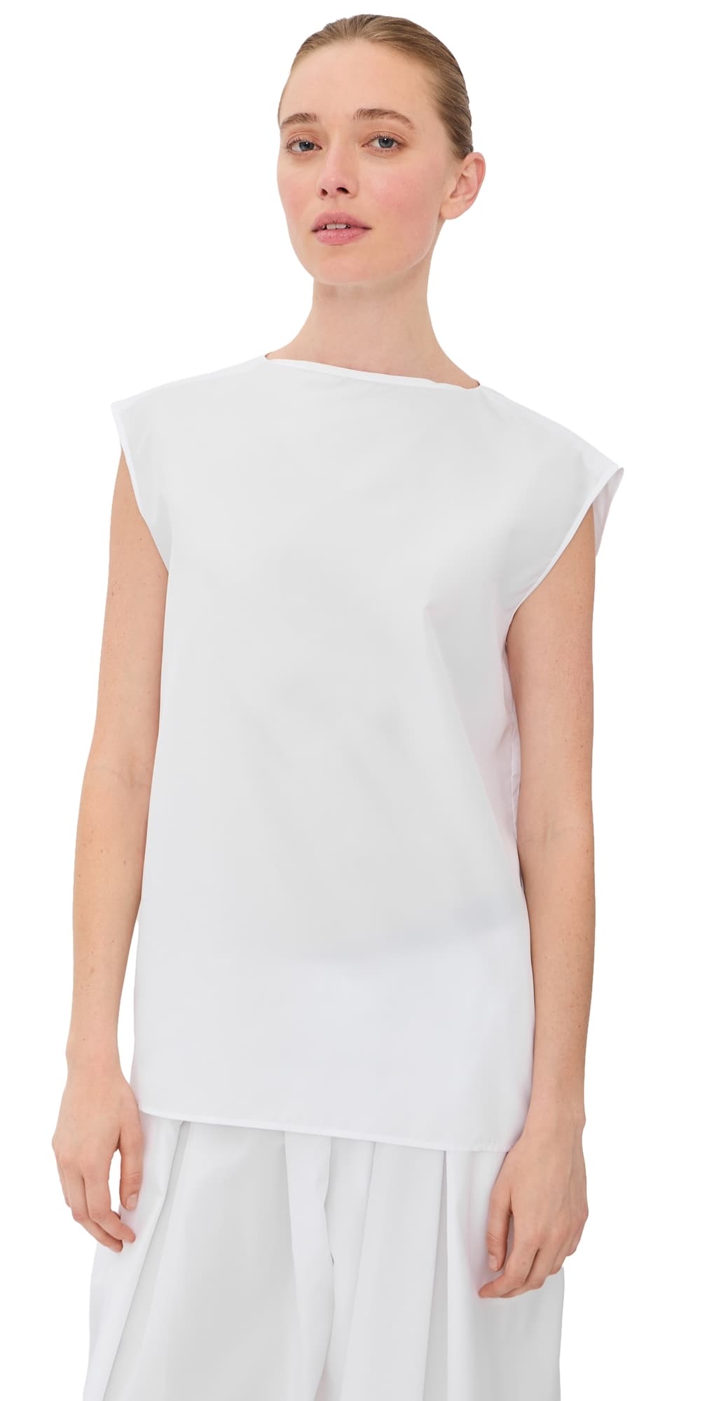 Tibi Summer Nylon Sleeveless Cocoon Top White