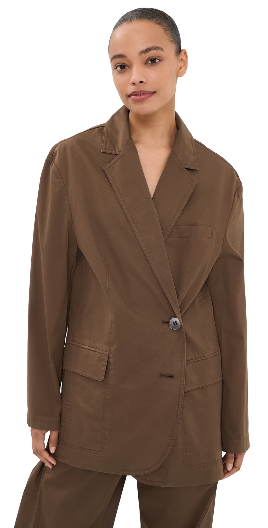 Tibi Garment Dyed Cotton Liam Blazer Brown