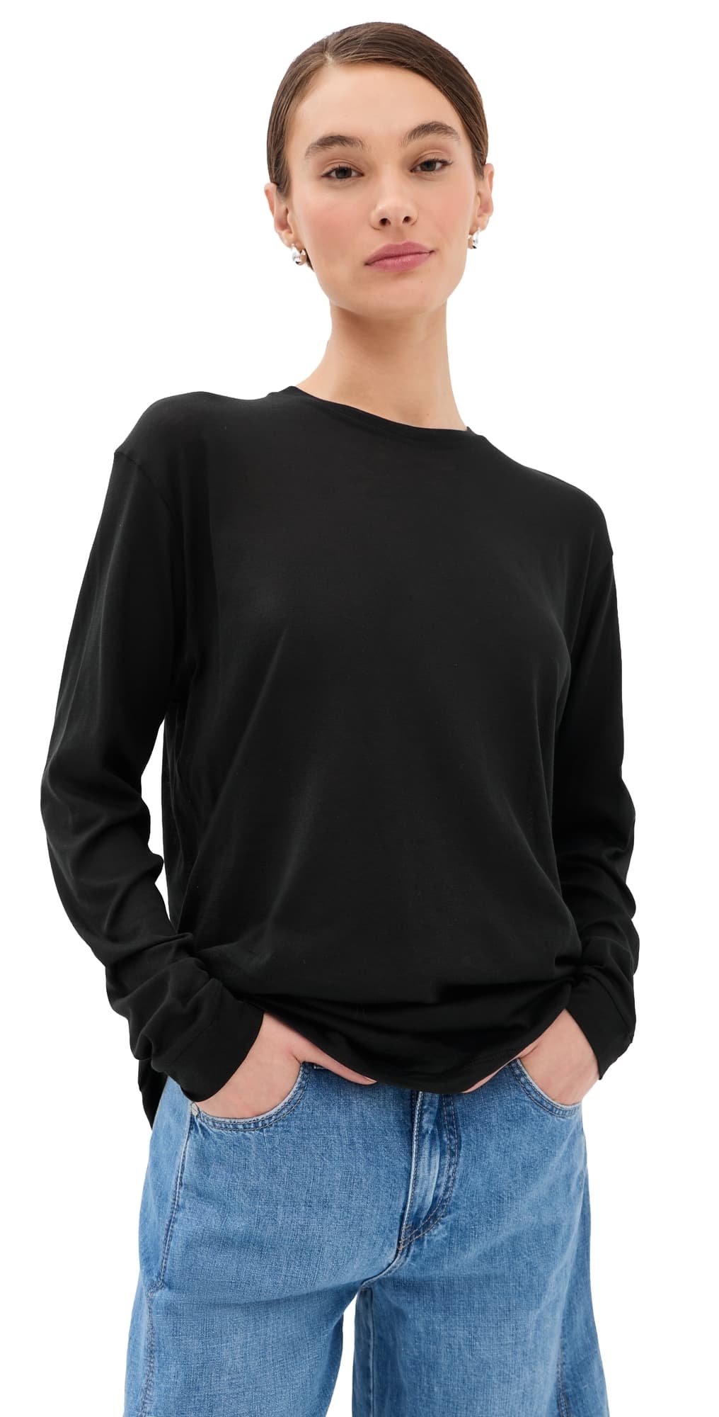 Tibi Sheer Crepe Knit Tee Black