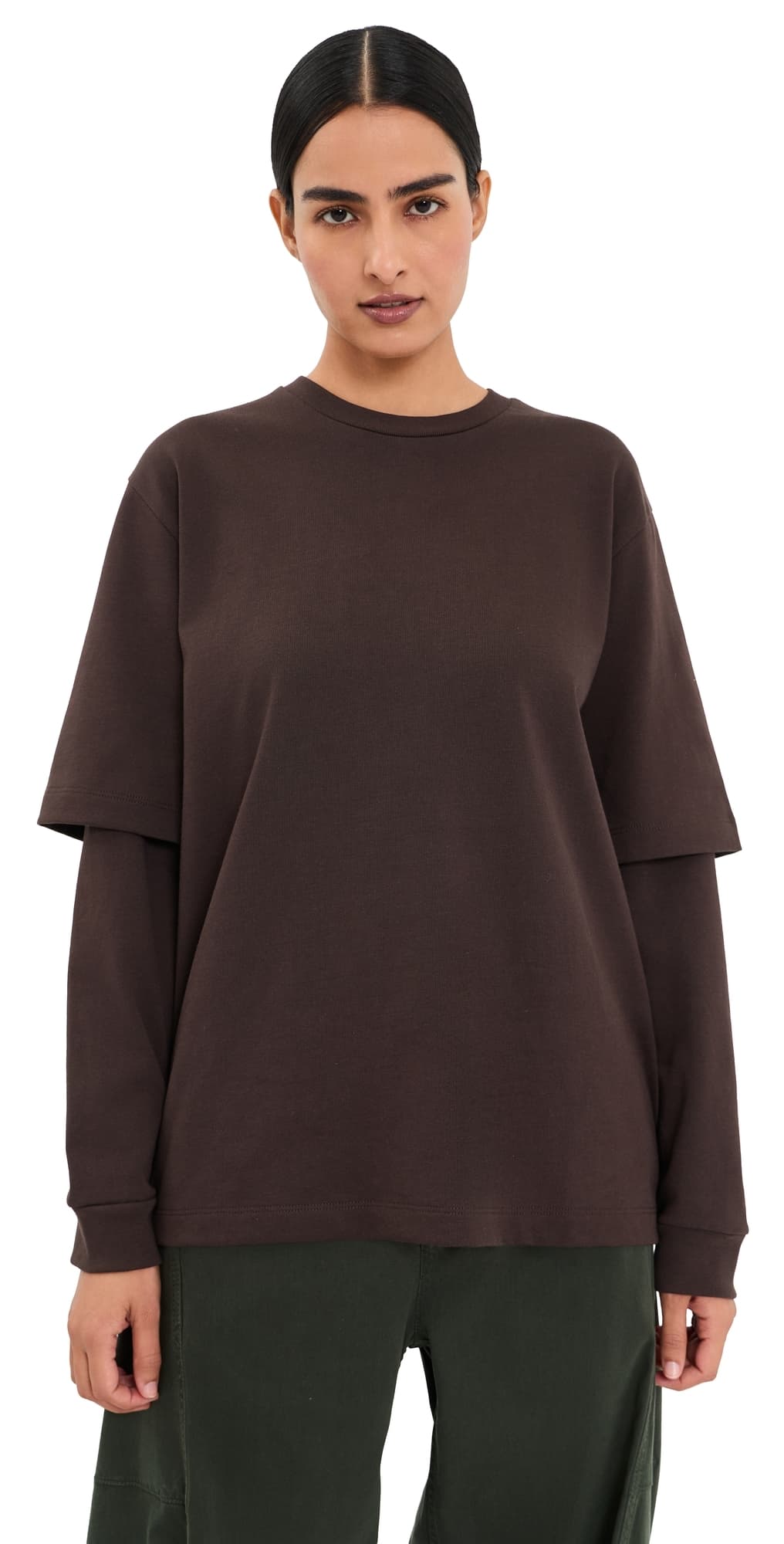 Tibi Perfect Unisex Double Layer Long Sleeve Tee Brown