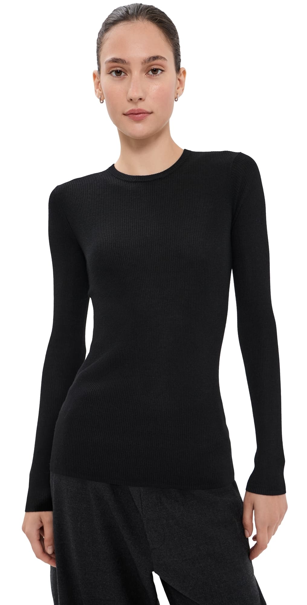Tibi Feather Weight Ribbed Cutout Tee Black