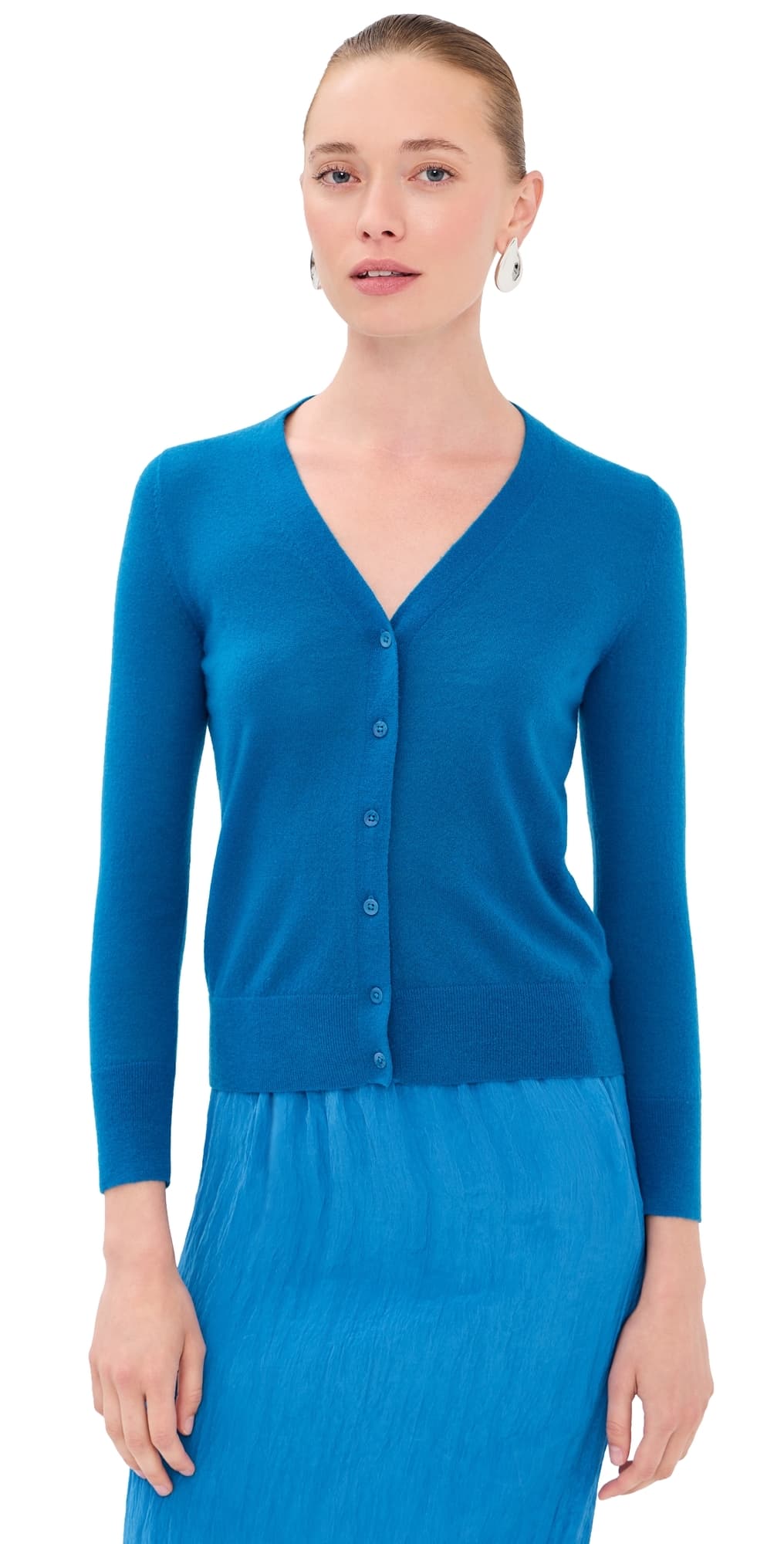 Tibi Mercerized Wool Shrunken Cardigan Bright Blue