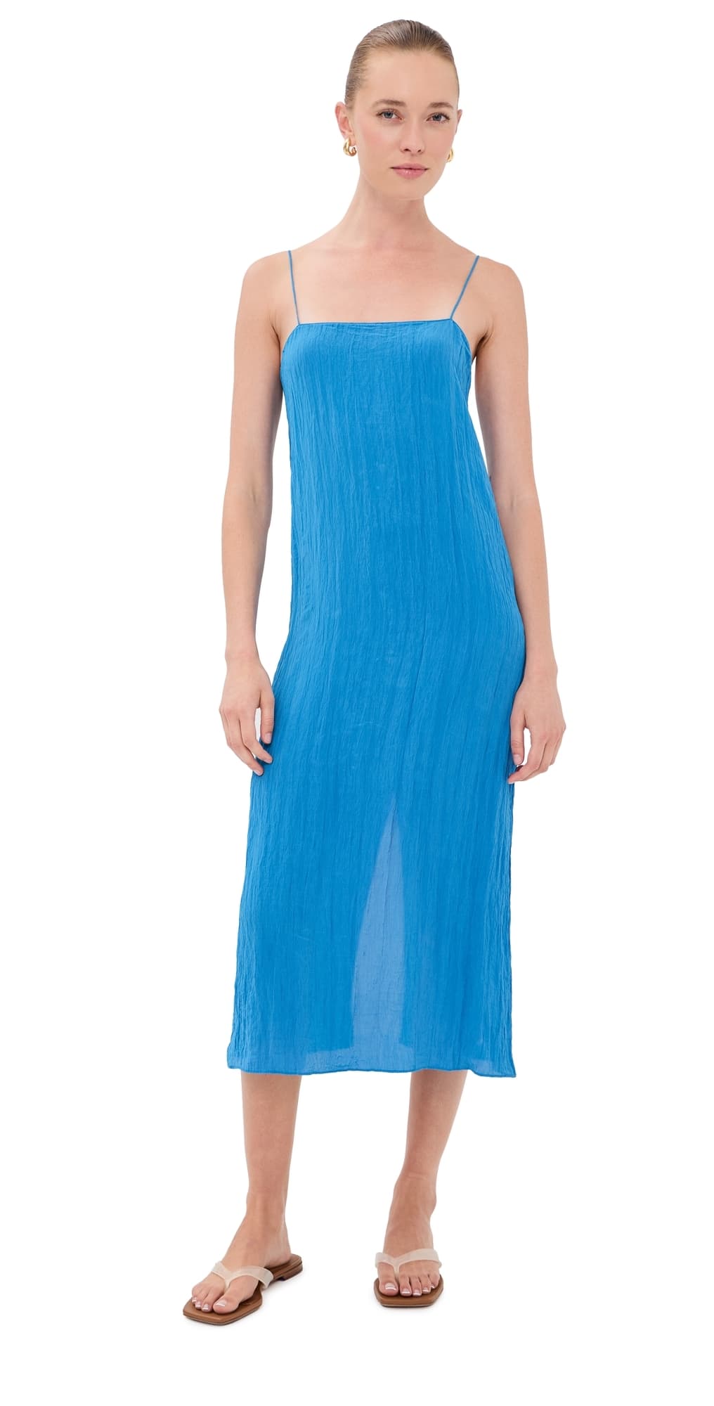 Tibi The Crinkle Slip Dress Bright Blue