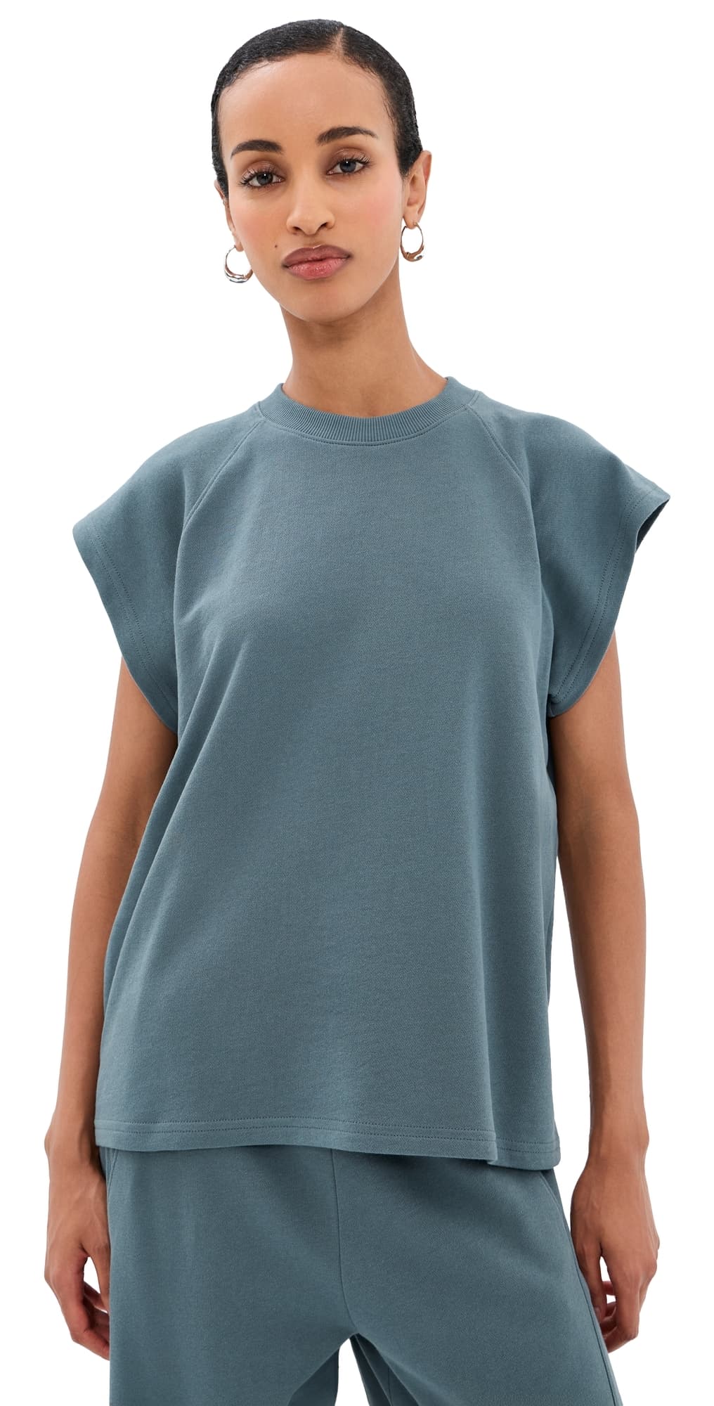 Tibi Lightweight Easy Sweatshirt Top Blue Grey