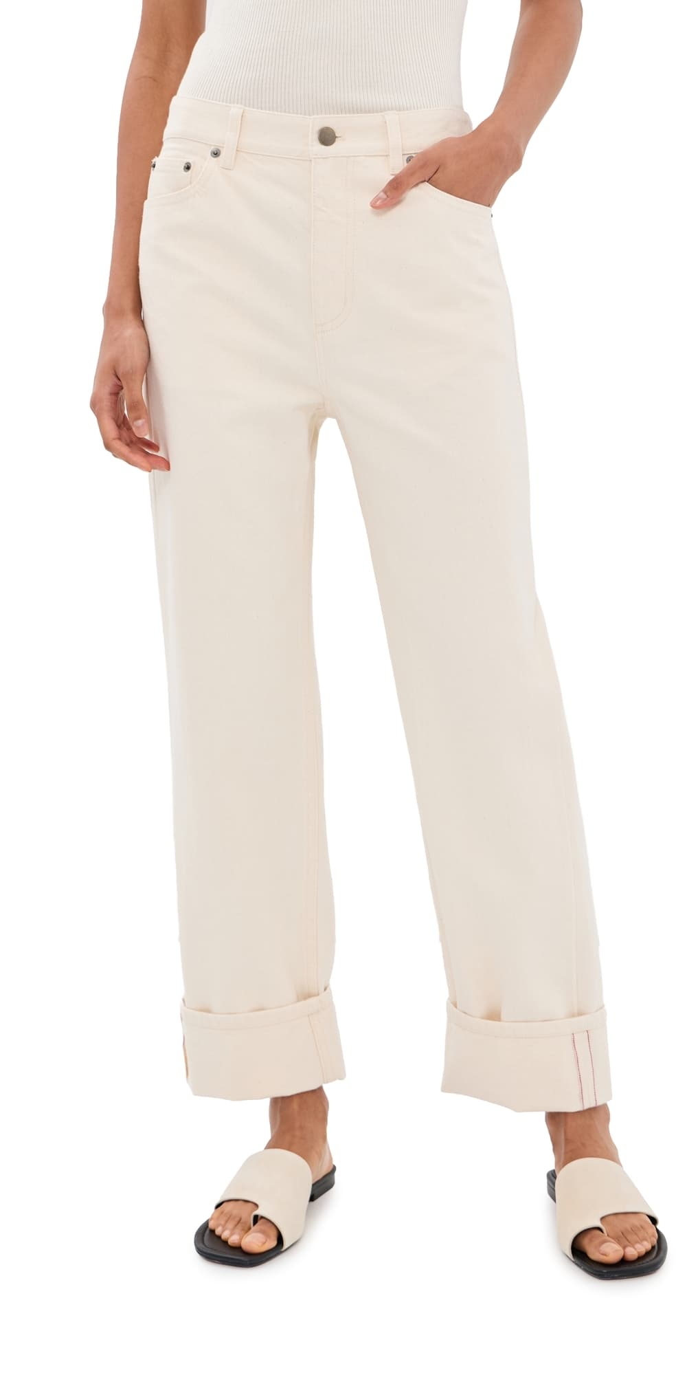 Tibi Selvedge Denim 5 Pocket Alec Jeans Natural