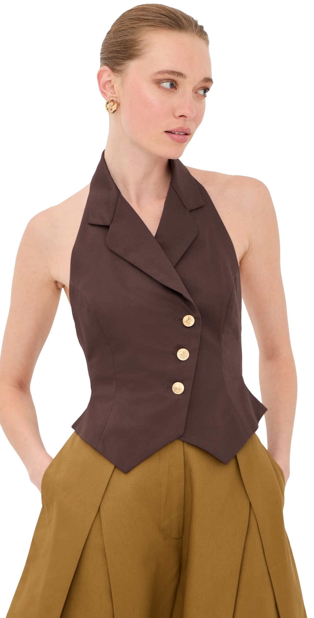 Tolu Coker Halter Waistcoat Top Brown