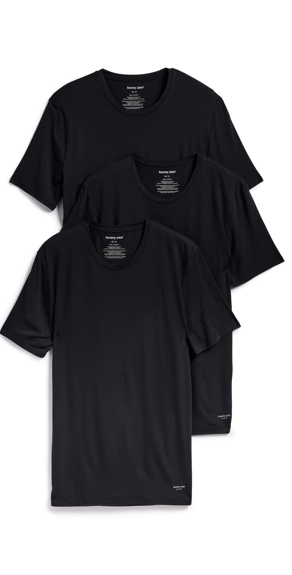 Tommy John Crew Neck Stay-Tucked Undershirt 3-Pack Black