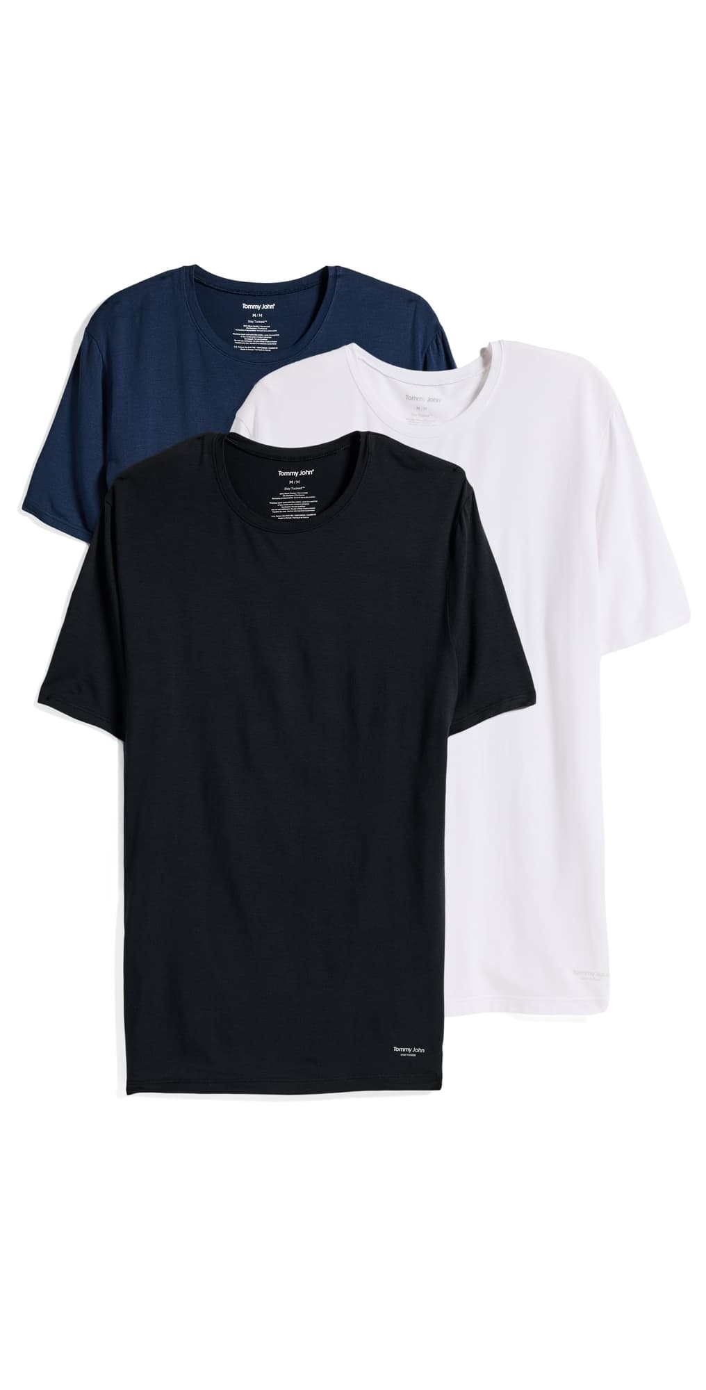 Tommy John Crew Neck Stay Tucked Undershirt 3 Pack Black/White/Dress Blues