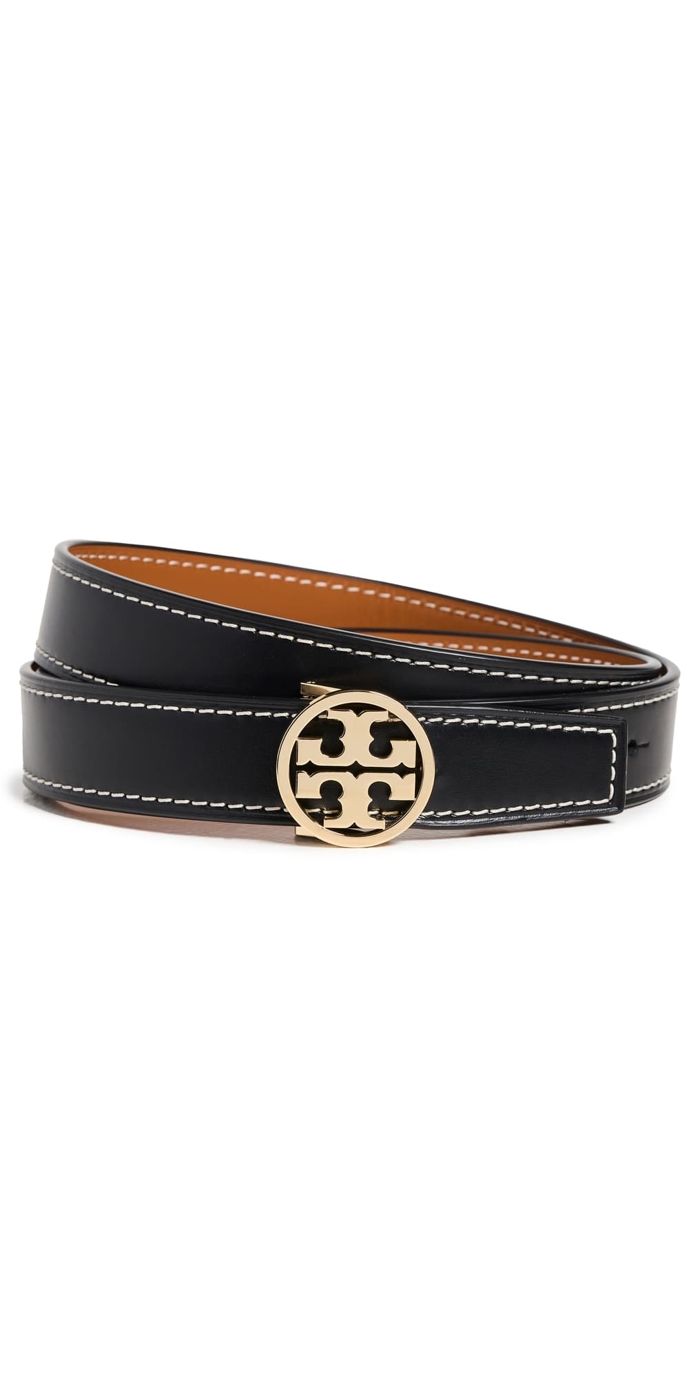Tory Burch Miller Smooth Reversible Belt 1 Black/Whiskey
