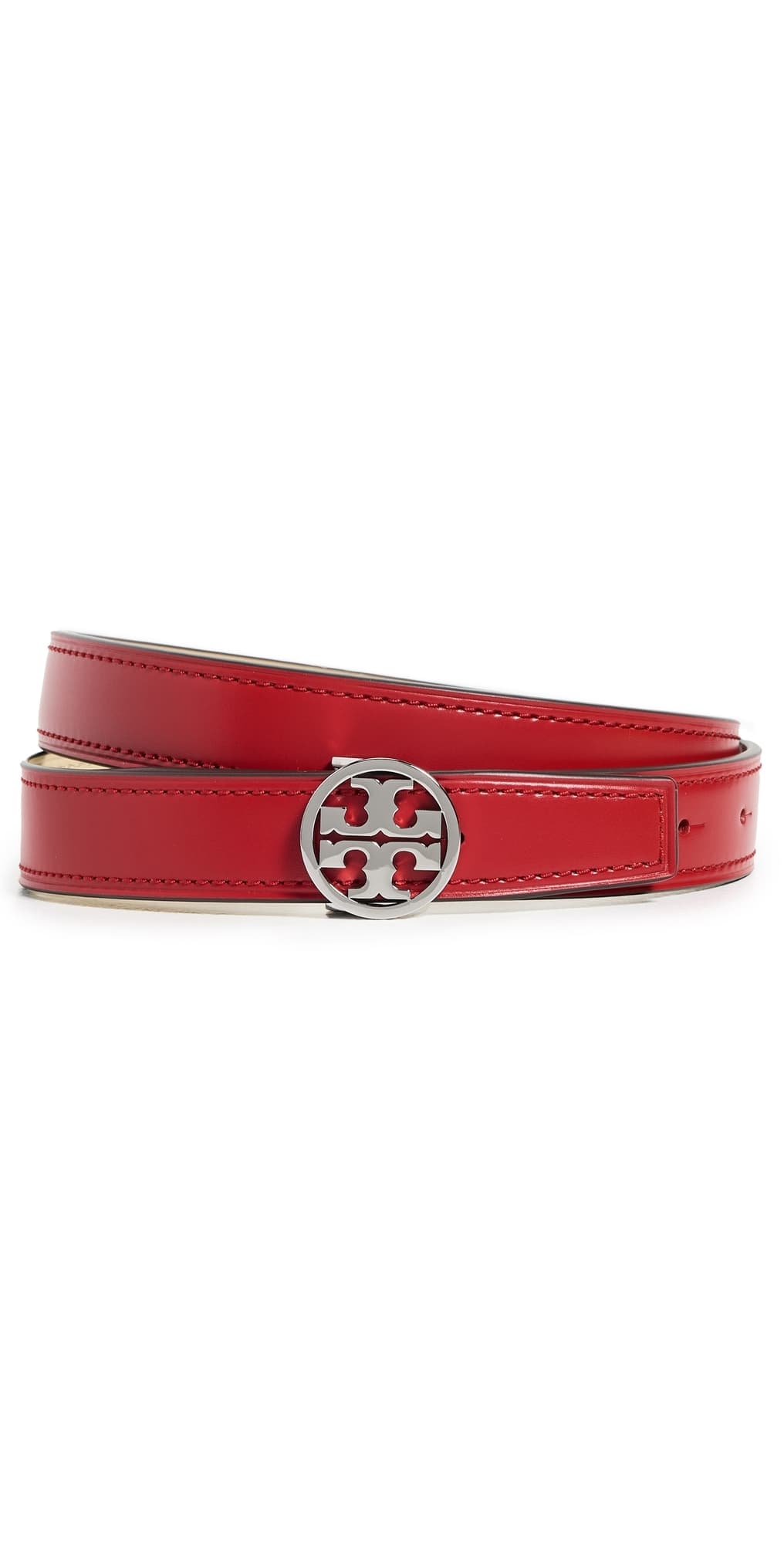 Tory Burch Miller Smooth Reversible Belt 1 Red Sky/Praline/Silver