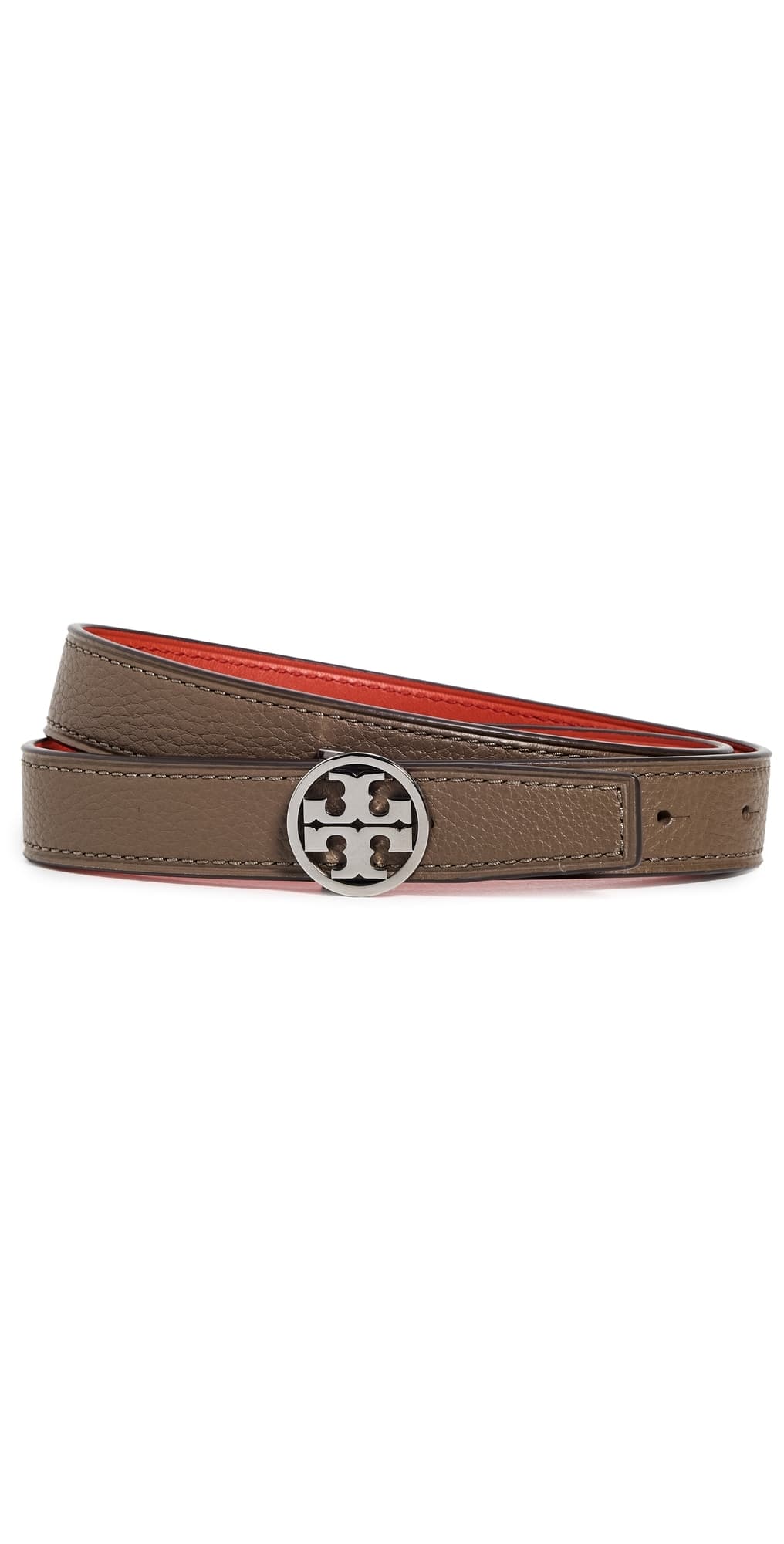 Tory Burch Miller Reversible Belt 1 Wild Mushroom/Warm Fire/Silver