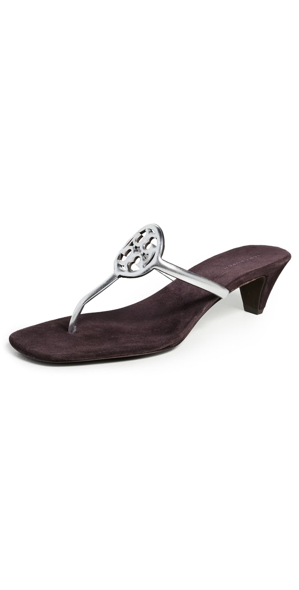 Tory Burch Miller Capri Kitten Heels Silver/Cocoa