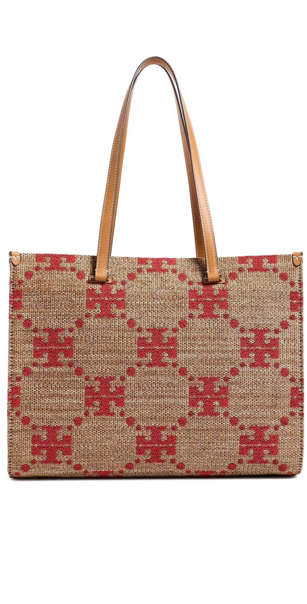 Tory Burch T Monogram Straw Tote Natural