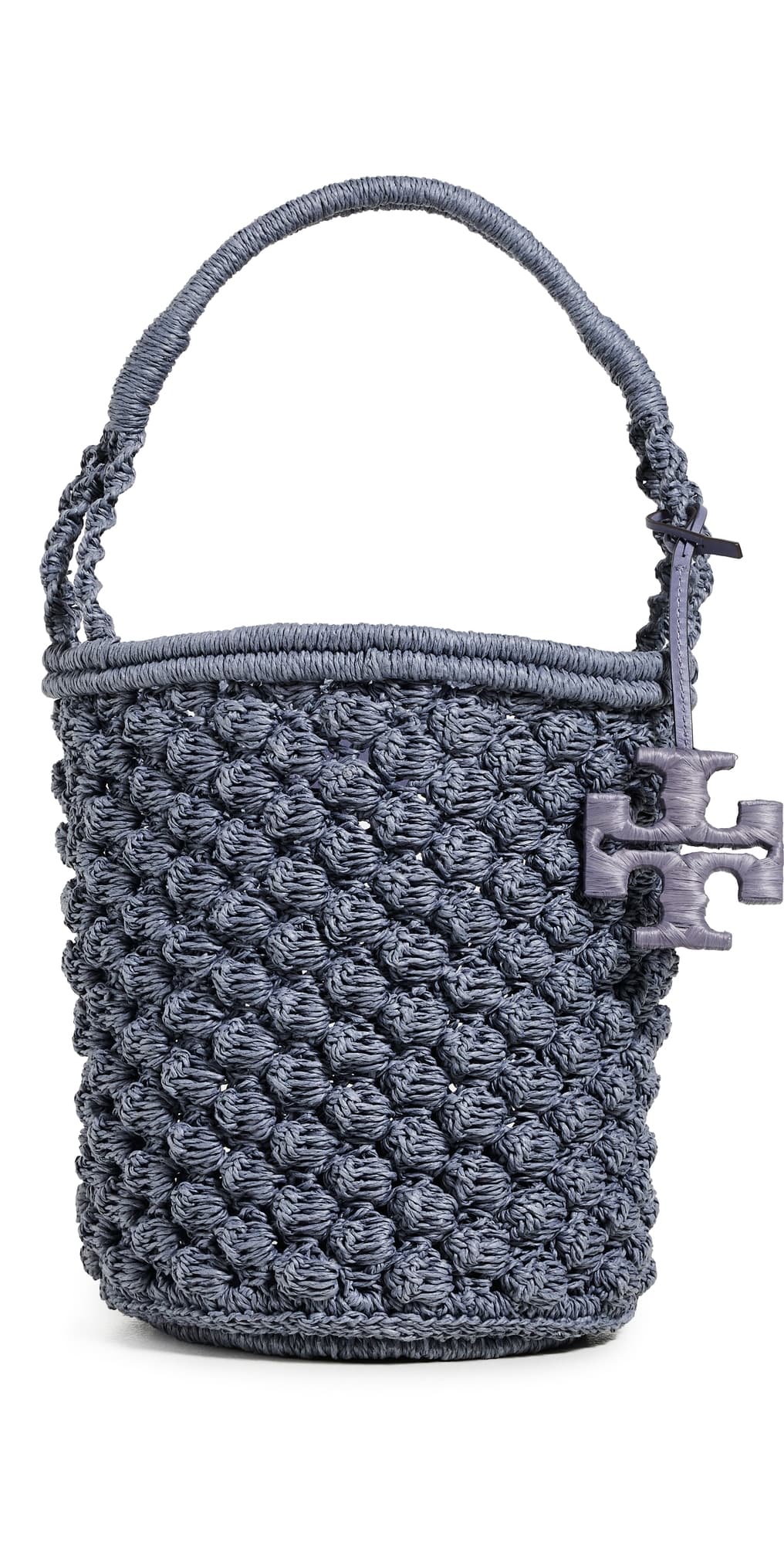 Tory Burch Ella Hand Crochet Popcorn Stitch Bucket Bag Gray · One Size