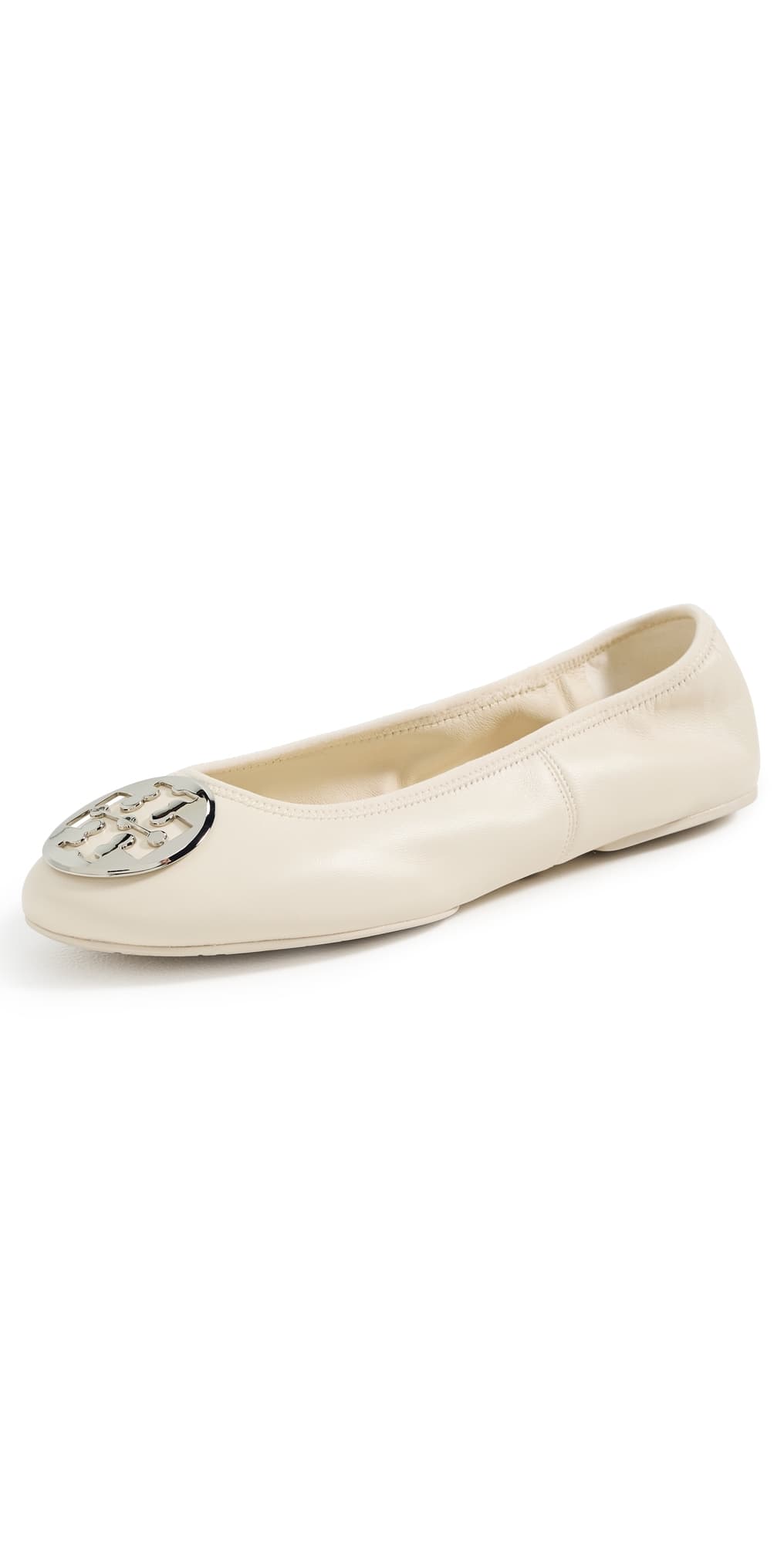 Tory Burch Reva Travel Ballet Flats Light Cream/Silver