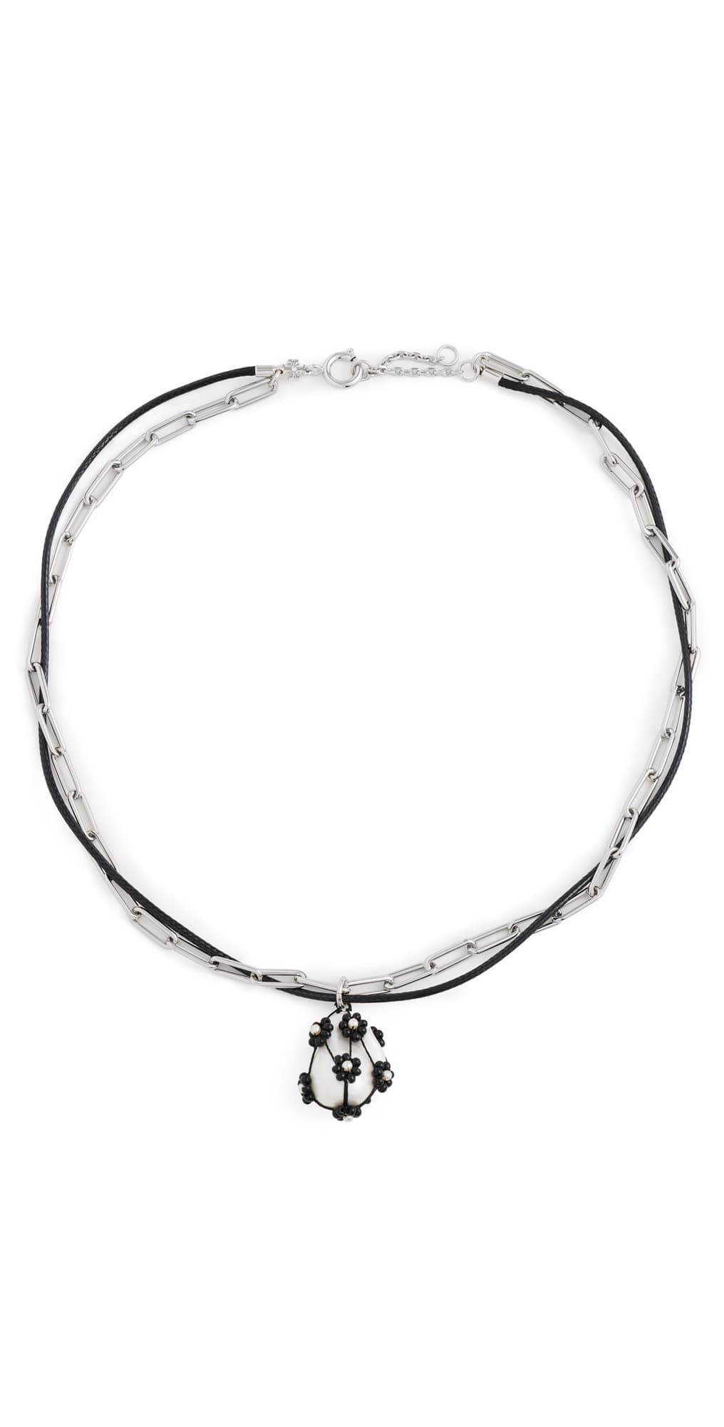Tory Burch Double Strand Pearl Pendant Necklace Tory Silver/Black · One Size
