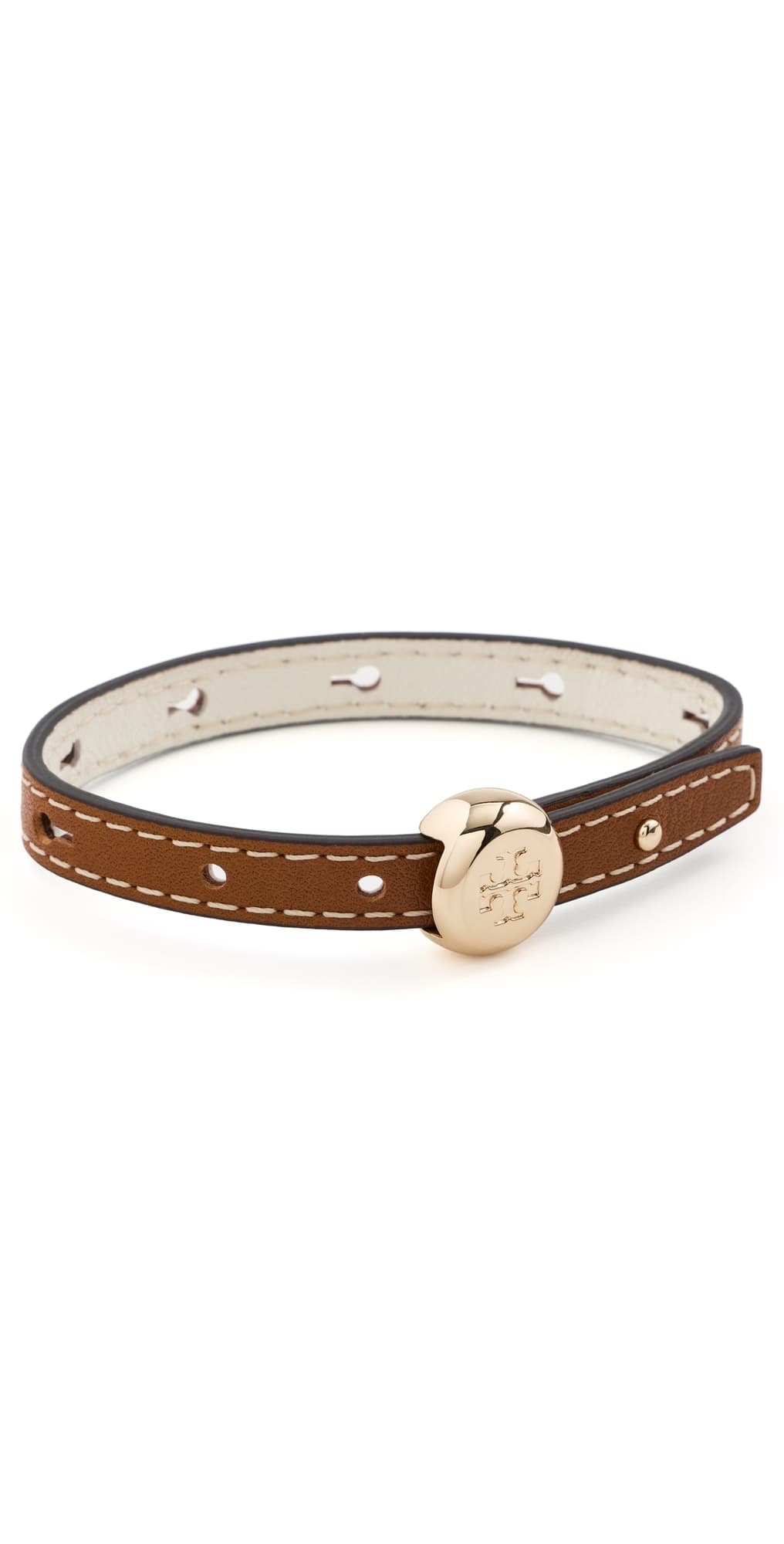 Tory Burch Romy Leather Bracelet Light Brass/Aged Tan · One Size