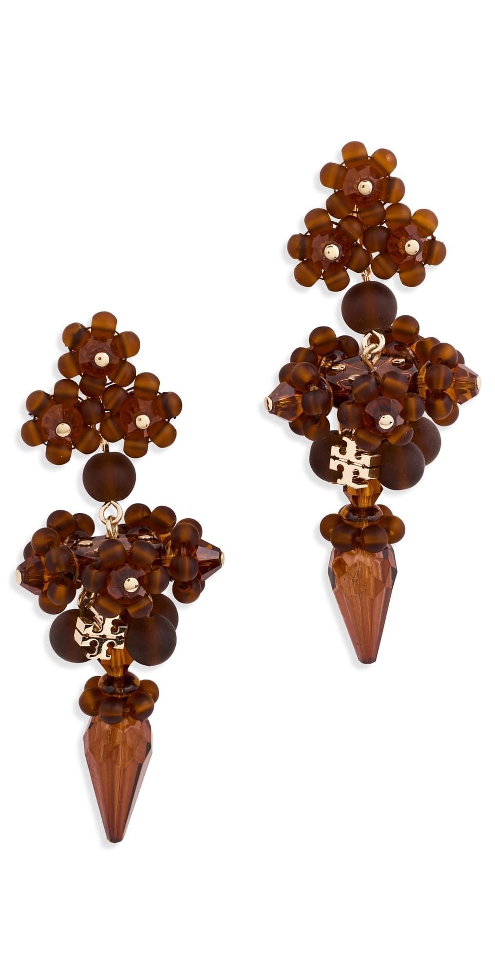 Tory Burch Curiosity Beaded Linear Earrings Tory Gold/Brown · One Size