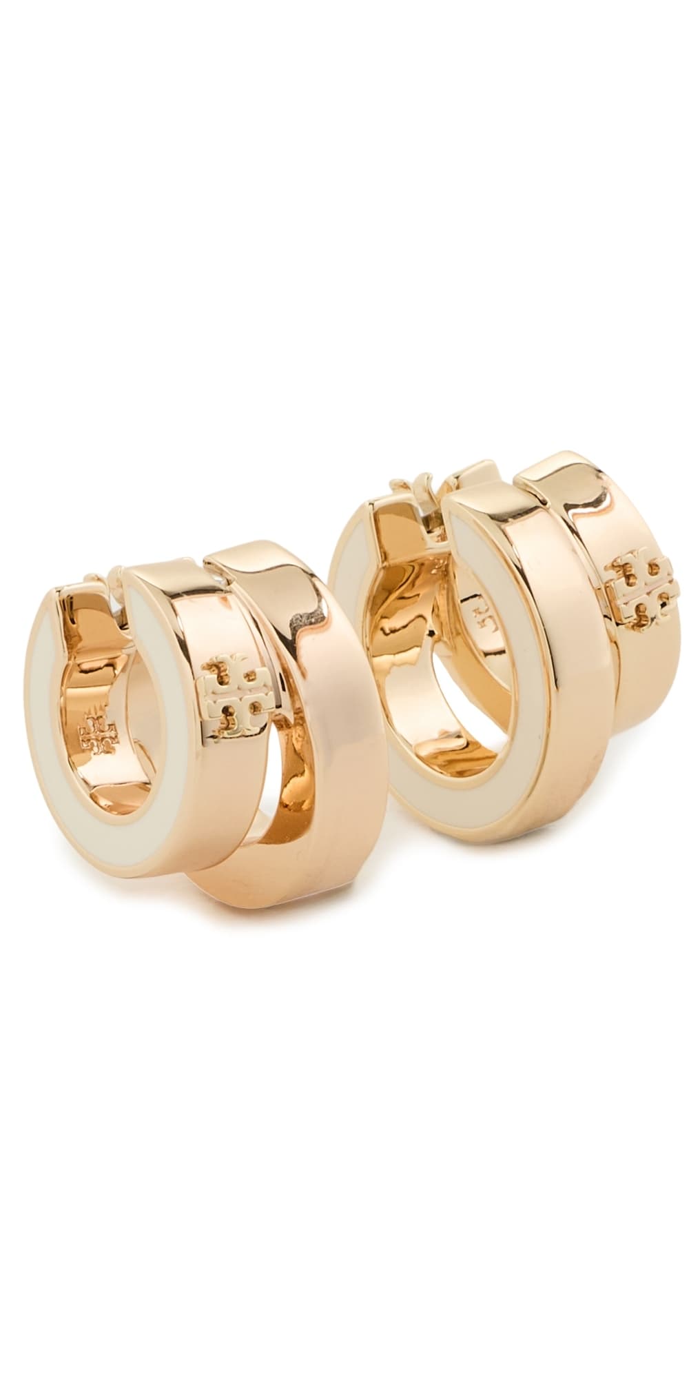 Tory Burch Kira Enamel Double Hoop Earrings Tory Gold / New Ivory