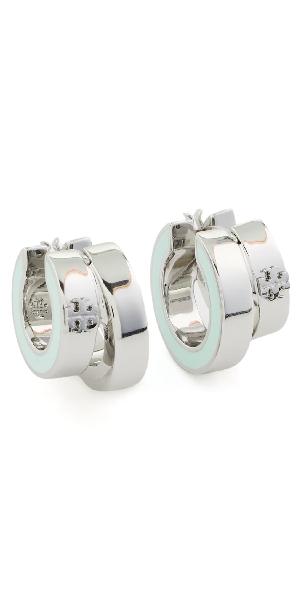 Tory Burch Kira Enamel Double Hoop Earrings Tory Silver / Mint