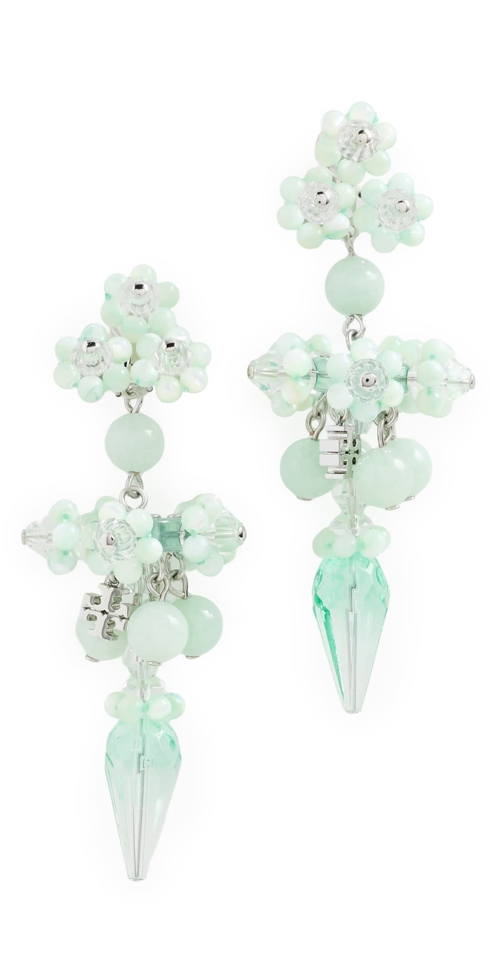 Tory Burch Curiosity Beaded Linear Earrings Tory Silver / Mint