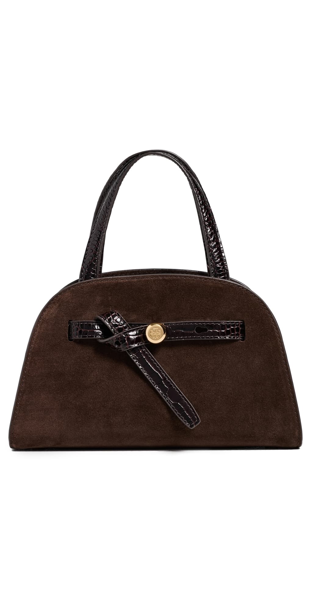 Tory Burch Romy Suede Small Bauletto Bag Dark Cocoa · One Size