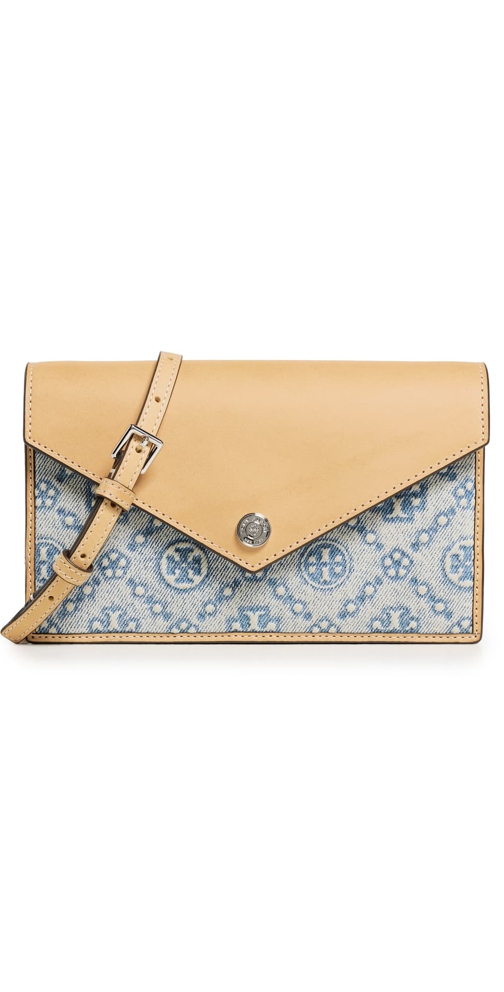 Tory Burch T Monogram Denim Envelope Chain Wallet Powder Blue · One Size