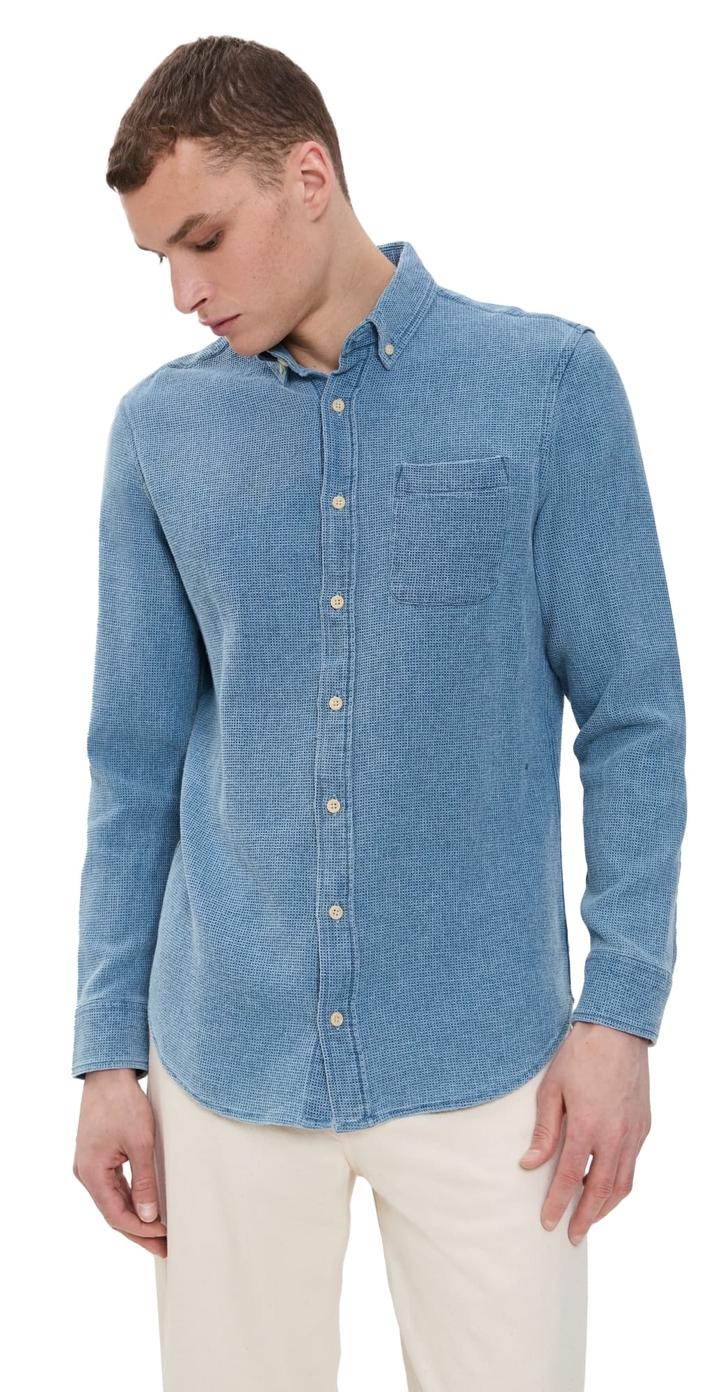 Taylor Stitch The Jack Cotton Waffle Shirt Indigo Waffle