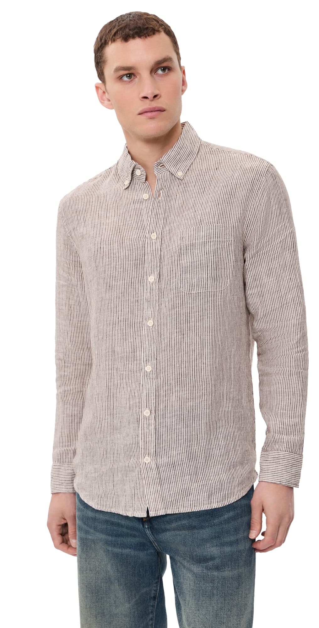 Taylor Stitch The Jack Linen Shirt Burgundy University Stripe