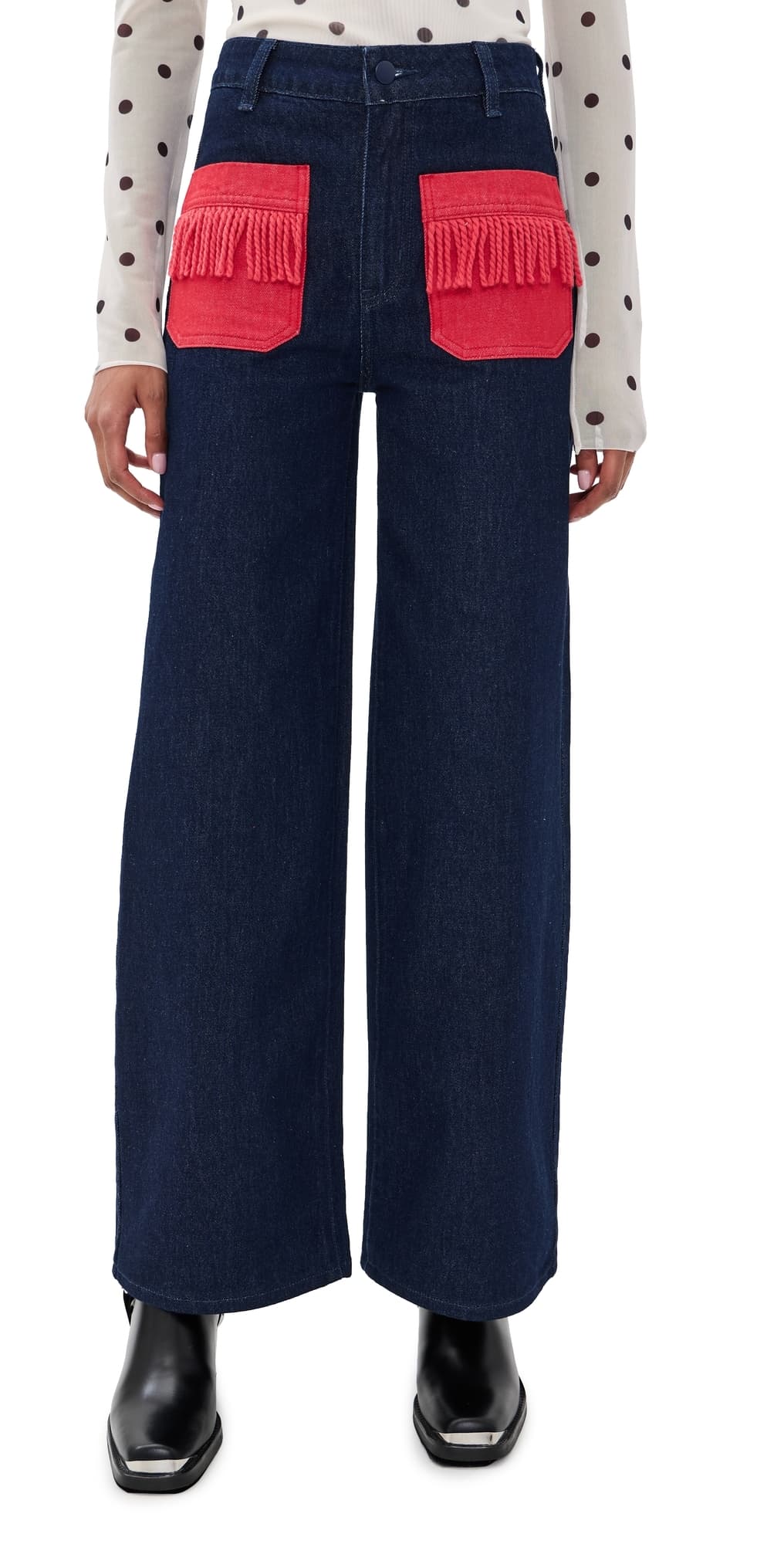 The Tiny Big Sister Bicolor Denim Jeans Denim w/ Red