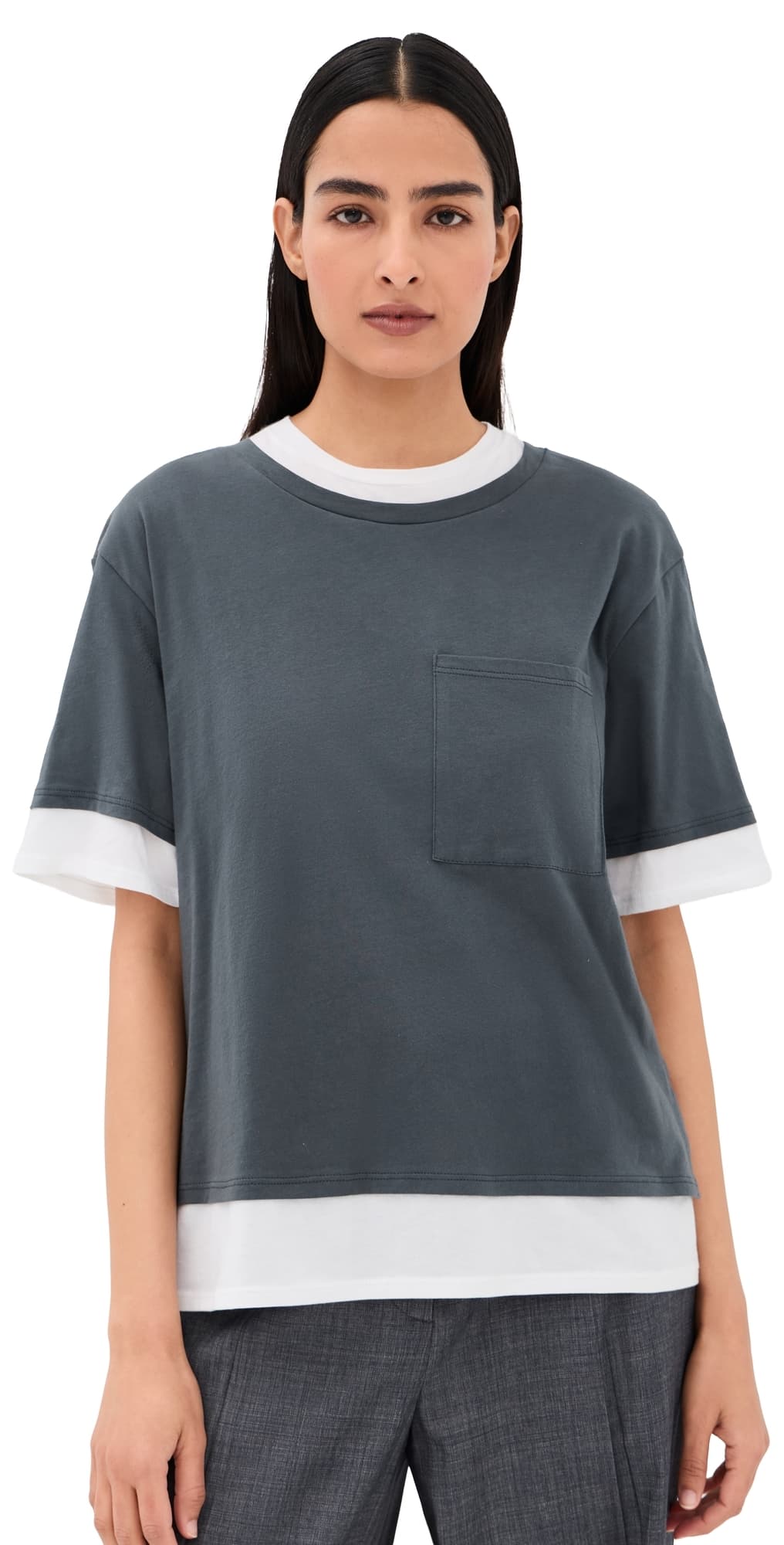 TWP Double Up Tee Charcoal/White