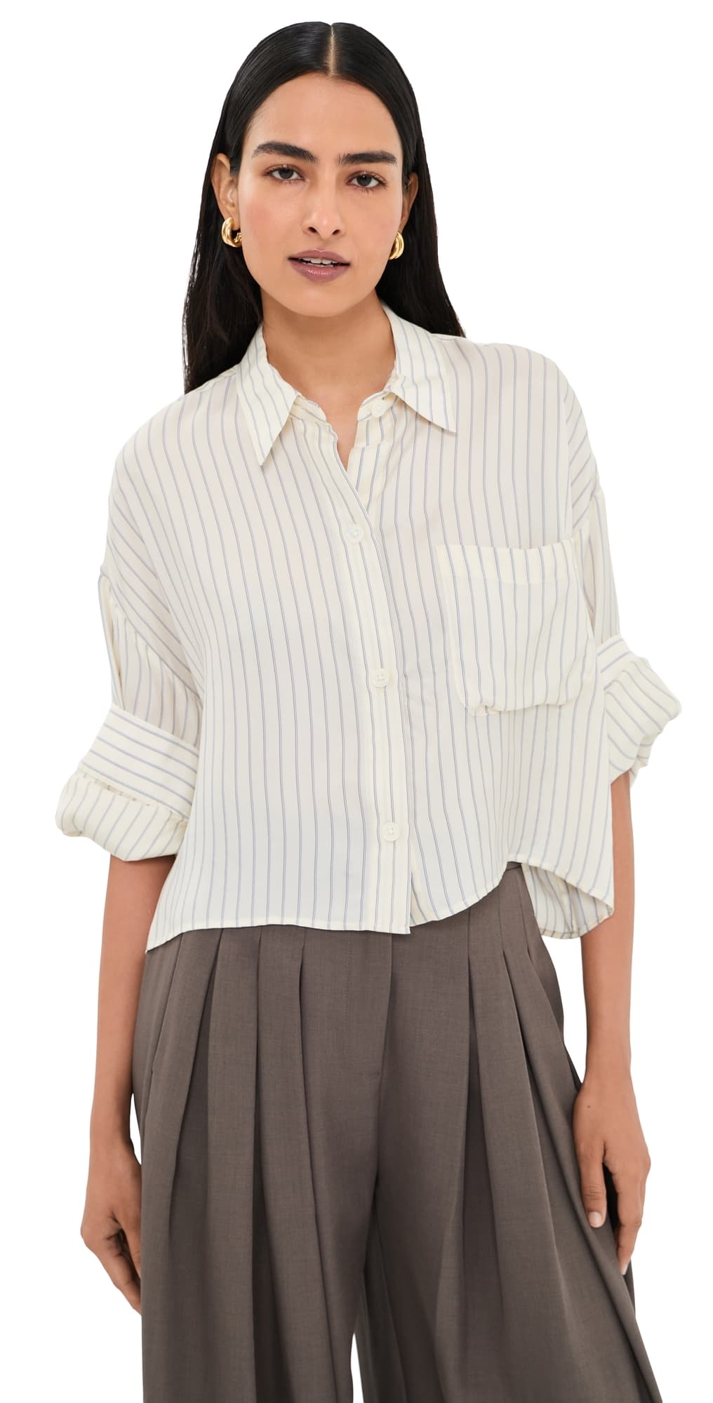 TWP Next Ex Button Down Shirt Ivory / Blue