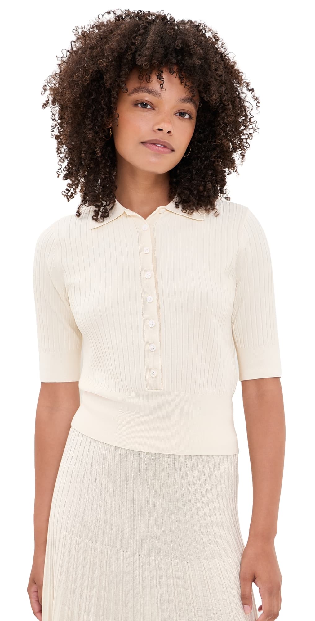 TWP Short Sleeve Polo Sweater Ivory