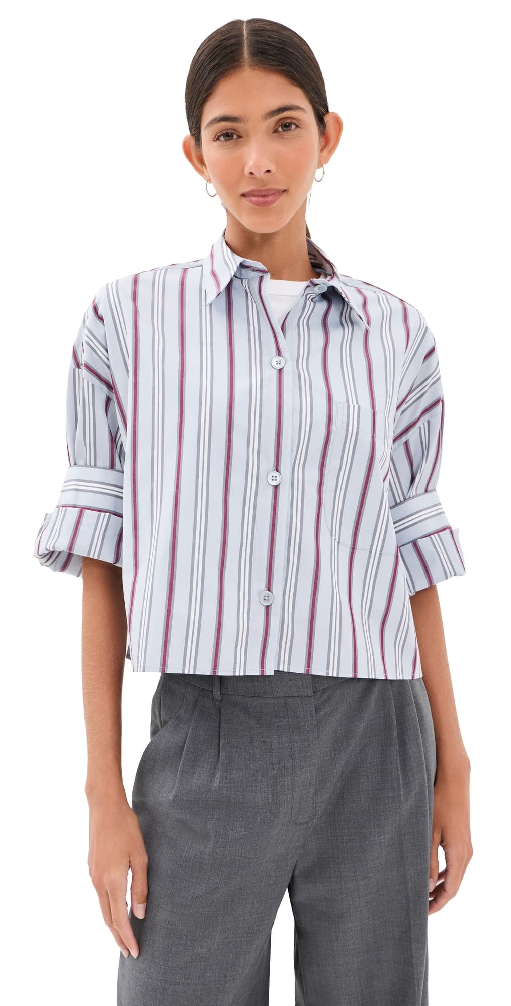 TWP Next Ex Button Down Shirt Light Grey Multi