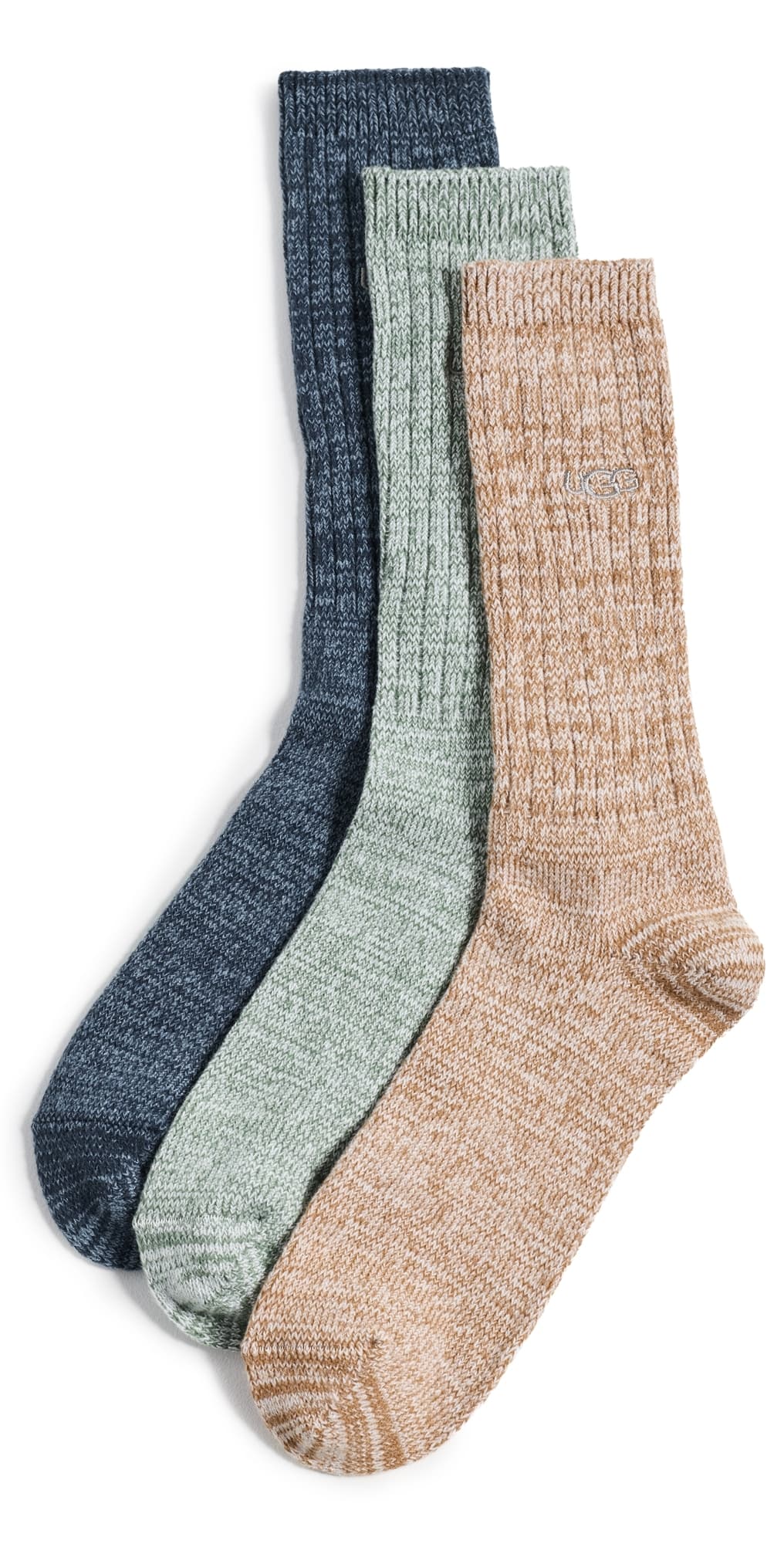 UGG Trey Rib Knit Crew Socks 3 Pack Tahoe Blue/Chestnut/Green · One Size