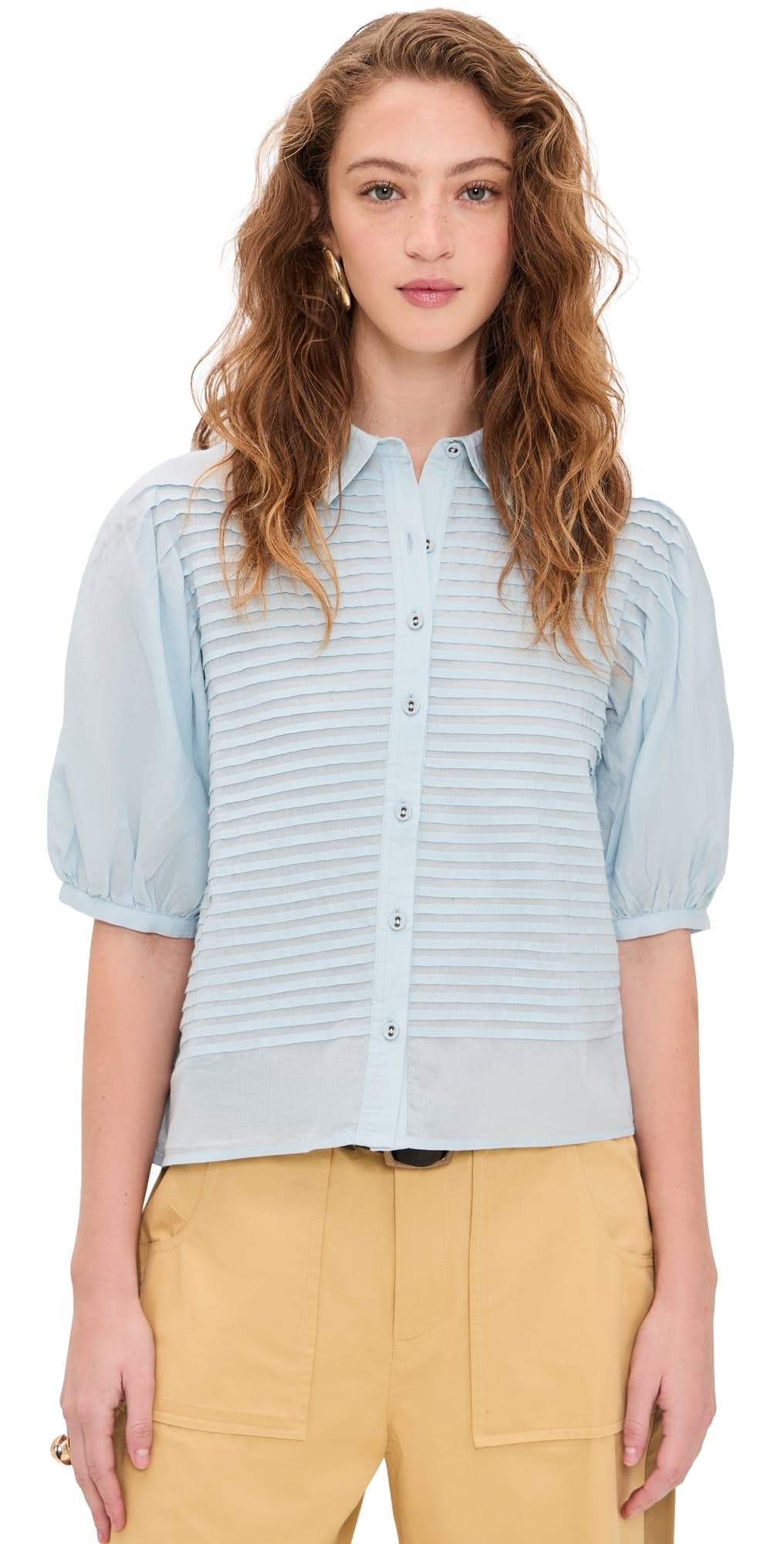 Ulla Johnson Cordelia Short Sleeve Button Up Top Adriatic · 00