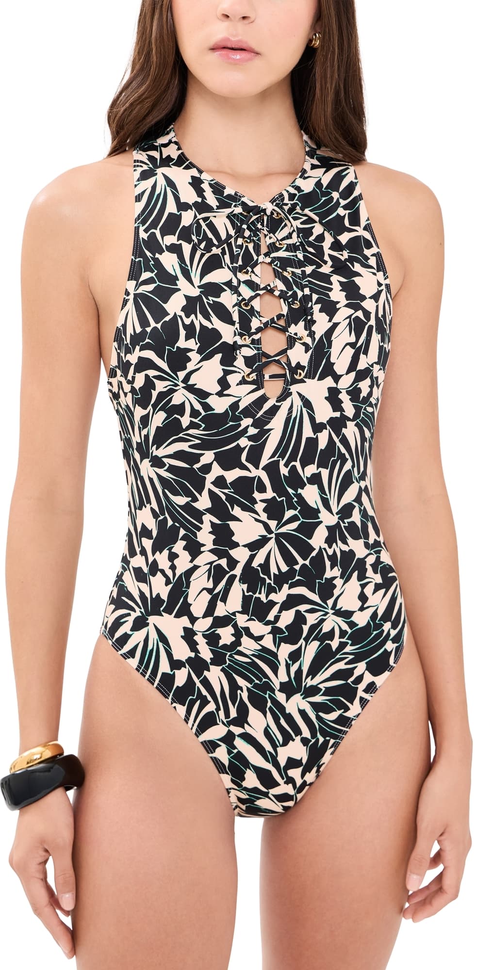 Ulla Johnson Solina Lace Up Maillot One Piece Mercury