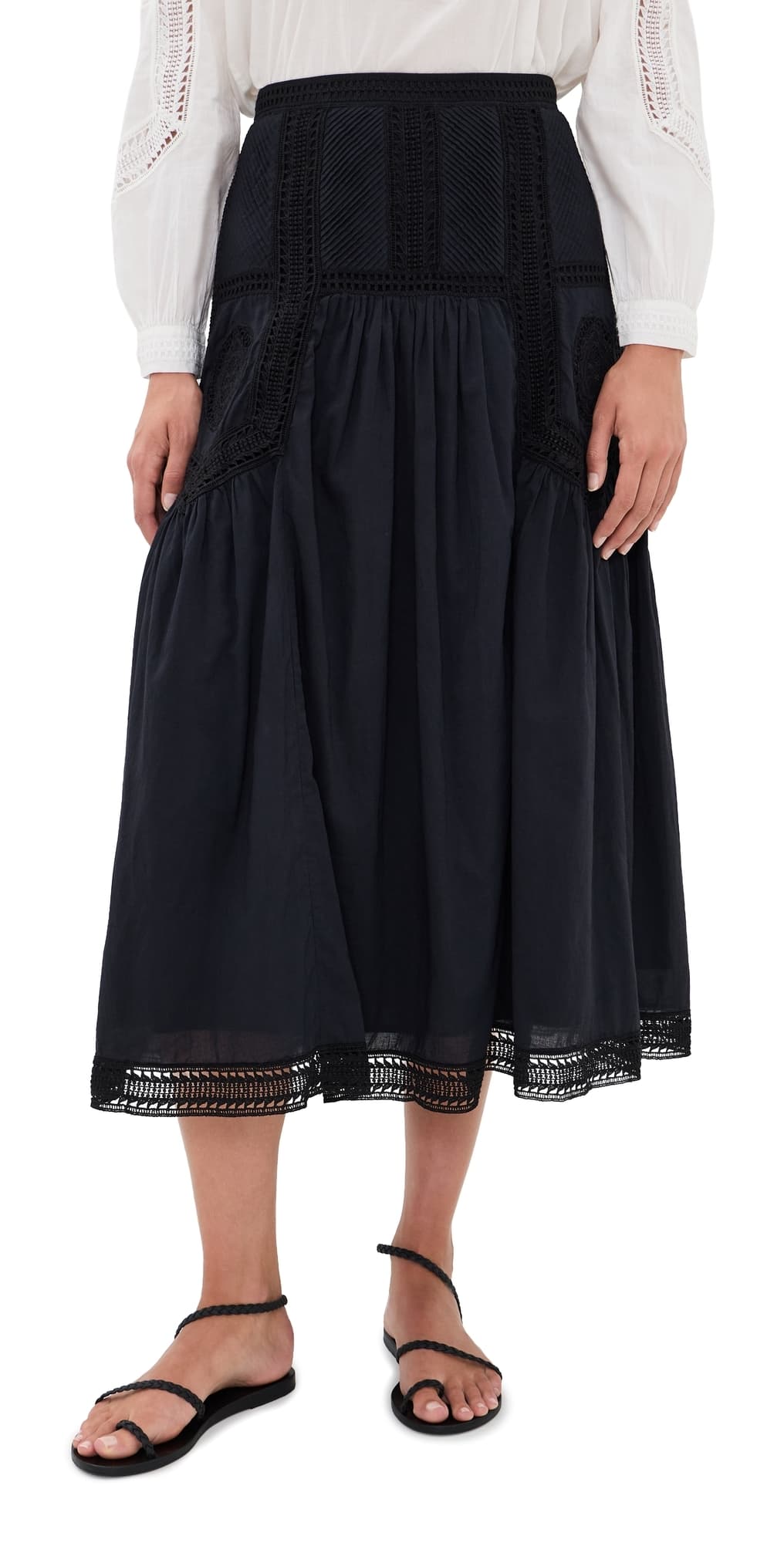 Ulla Johnson Alice Cotton Midi Skirt Noir