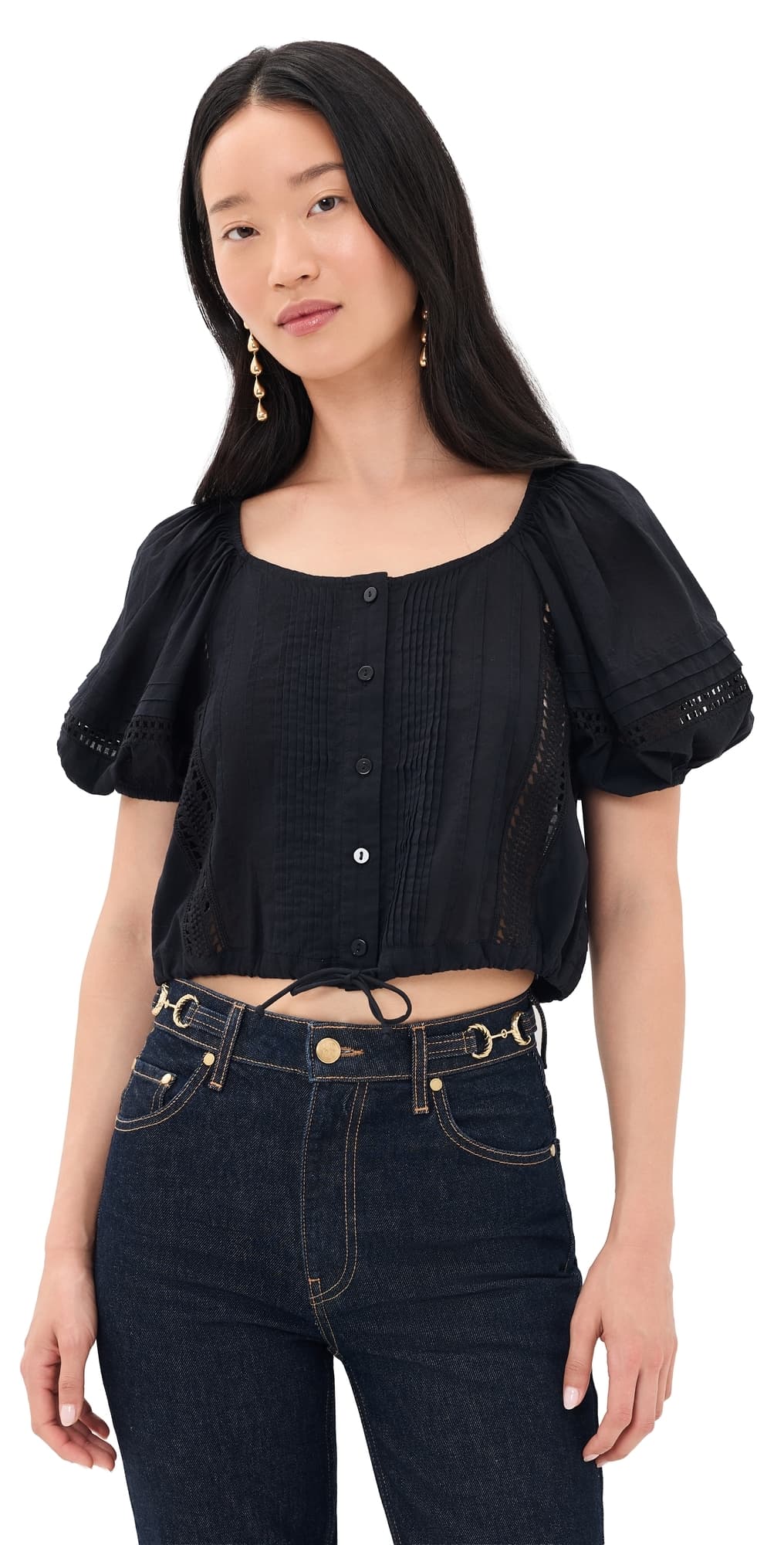 Ulla Johnson Clara Short Sleeve Cotton Top Noir