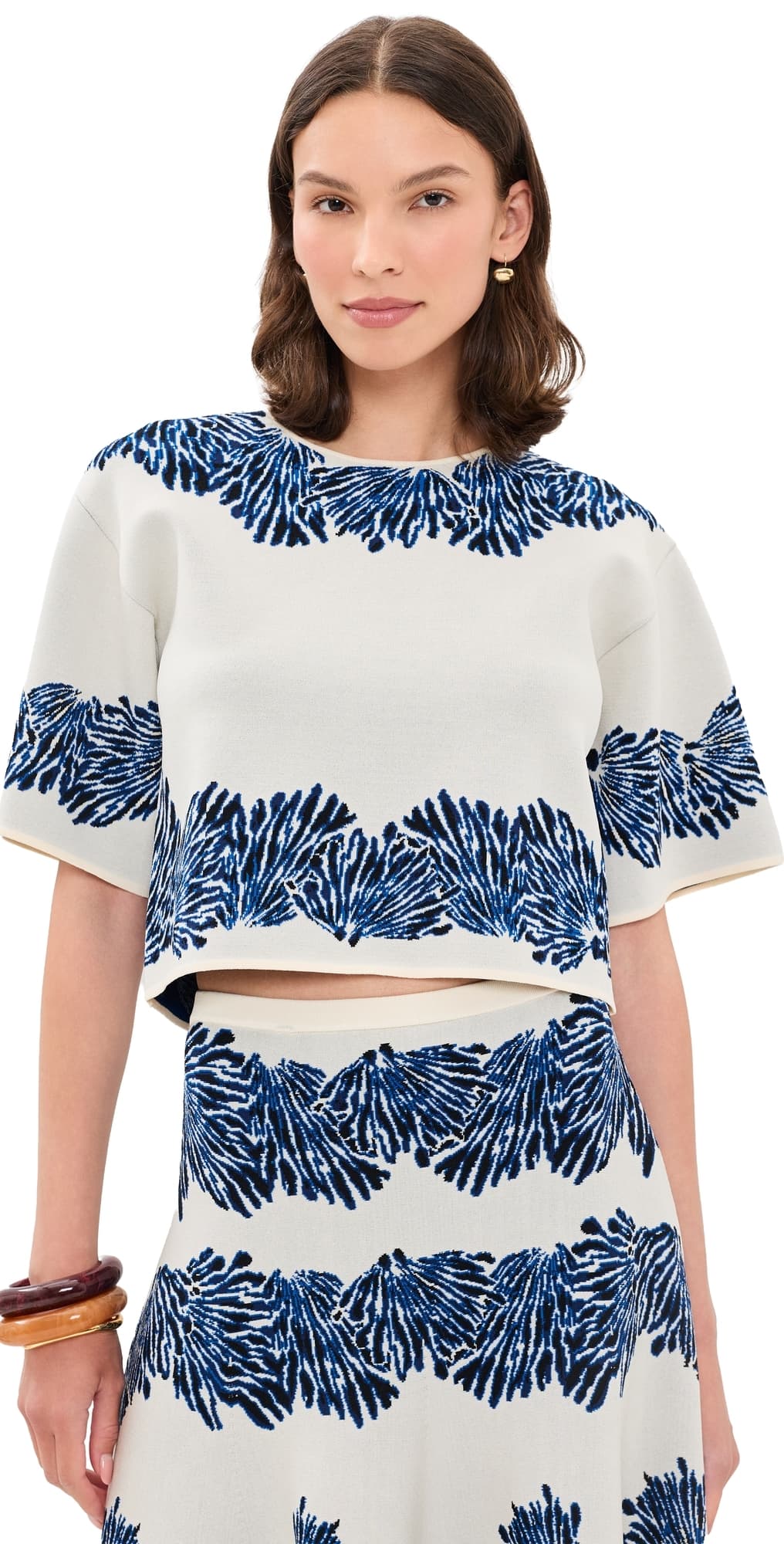 Ulla Johnson Alara Short Sleeve Knit Jacquard Top Ocean