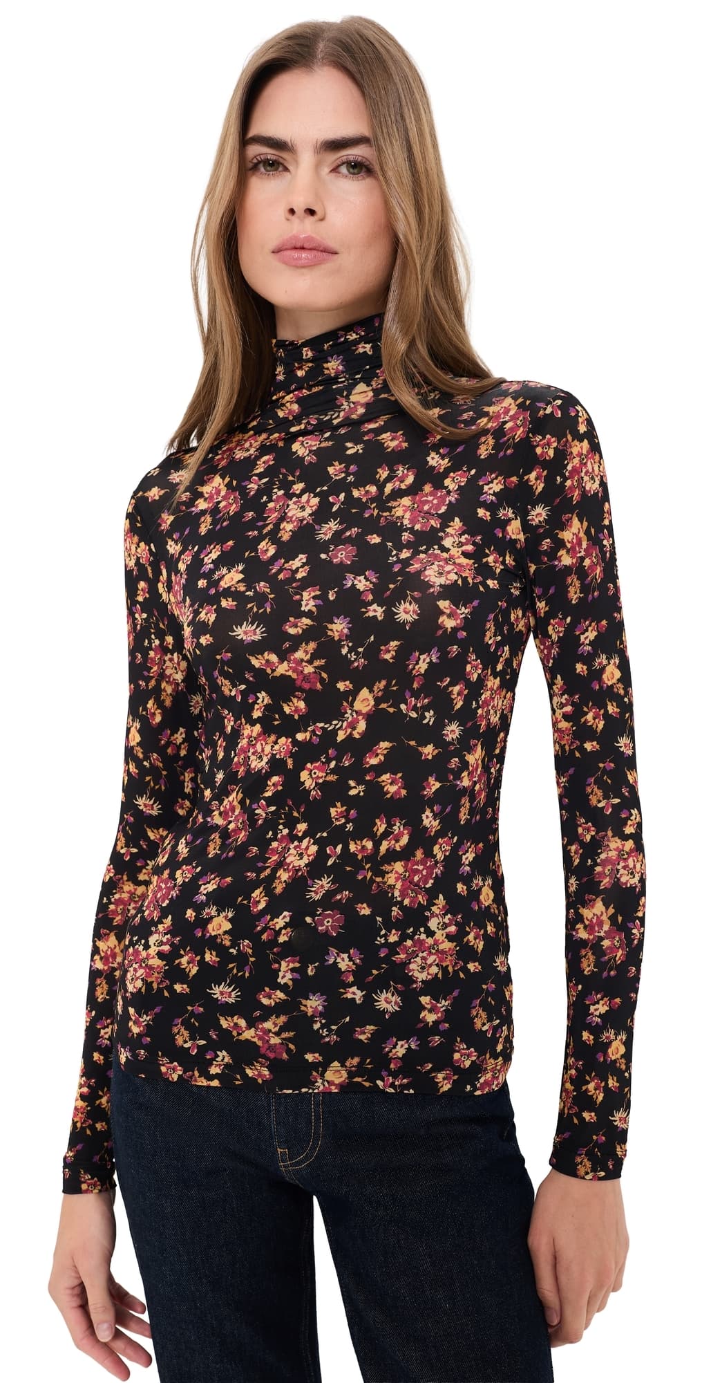 Ulla Johnson Aurelia Long Sleeve Jersey Top Noir Floral