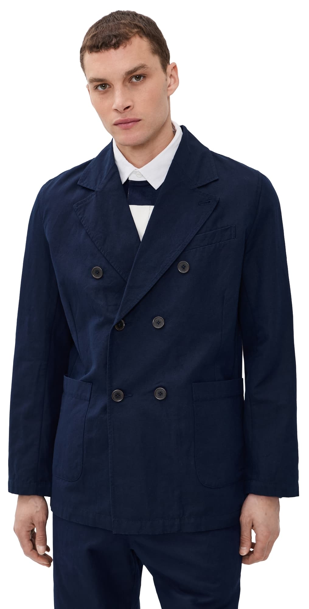 Universal Works Manor Double Breasted Linen Jacket Navy
