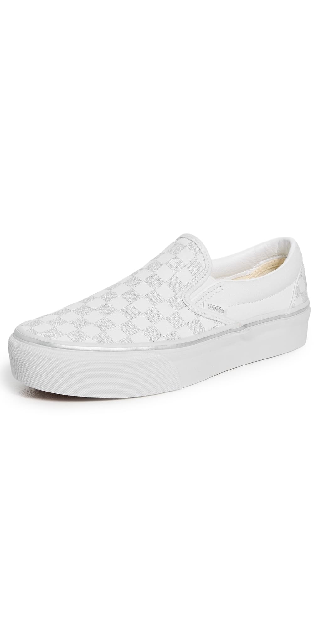 Vans Classic Slip On Platform Sneakers Metallic Checkerboard Silver