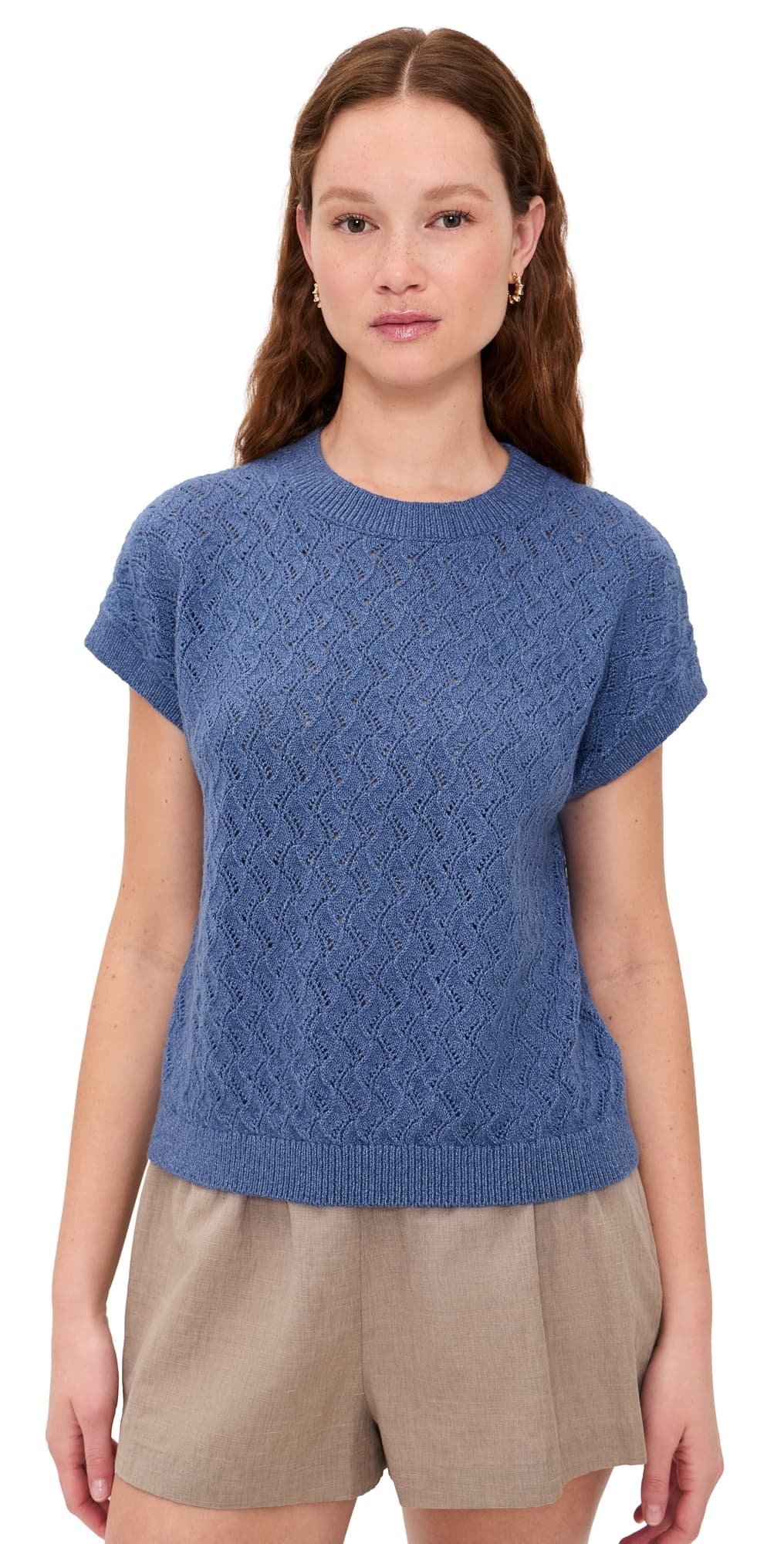 Varley Manae Pointelle Knit Top Bijou Blue
