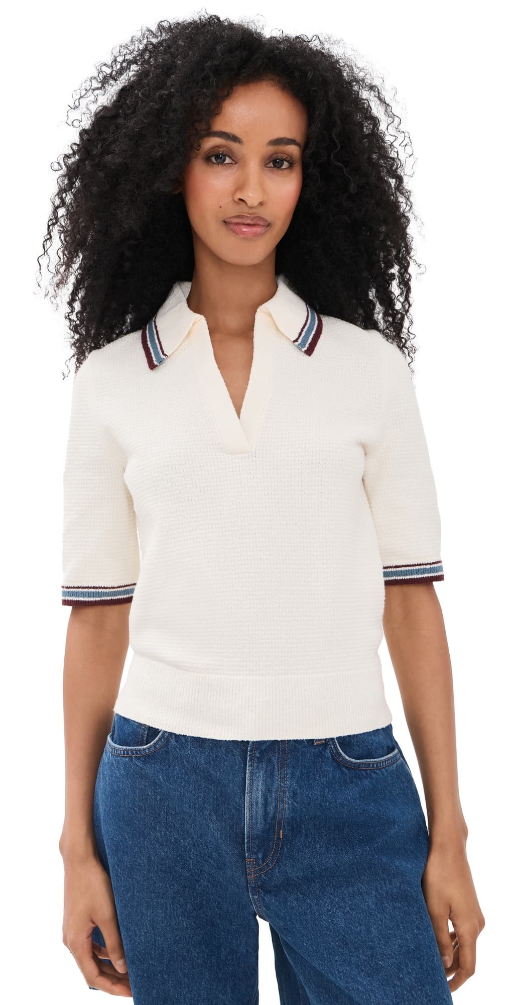 Veronica Beard Jean Quinelle Knit Polo Ecru