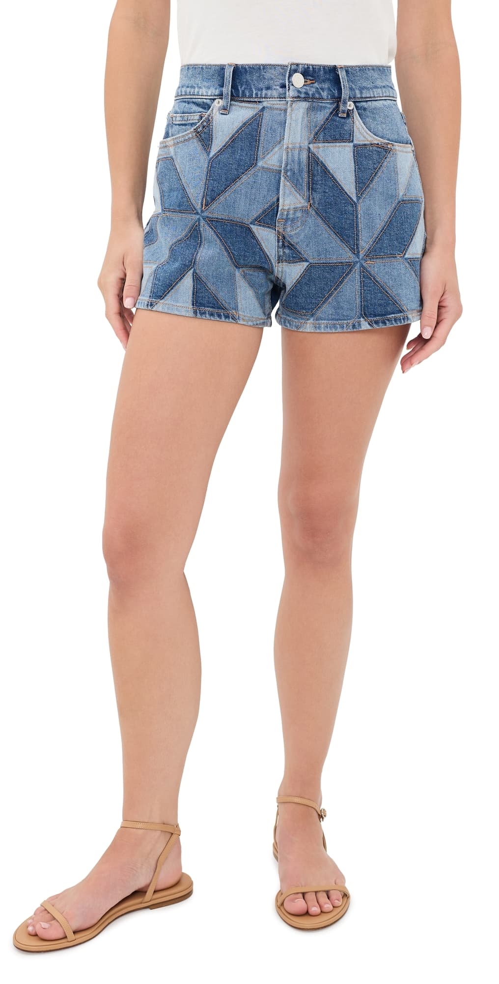 Veronica Beard Jean Elijah Quilt-Print Shorts Prism Blue