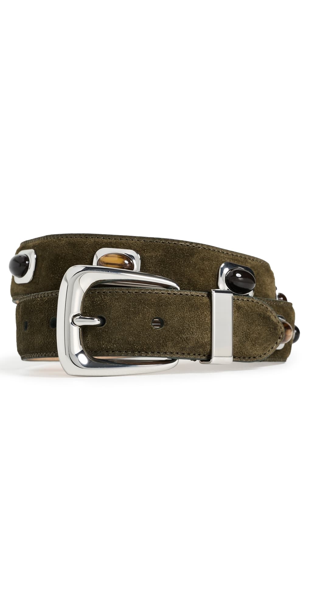 Veronica Beard Stone Embellished Suede Arch Belt Cypress Gold